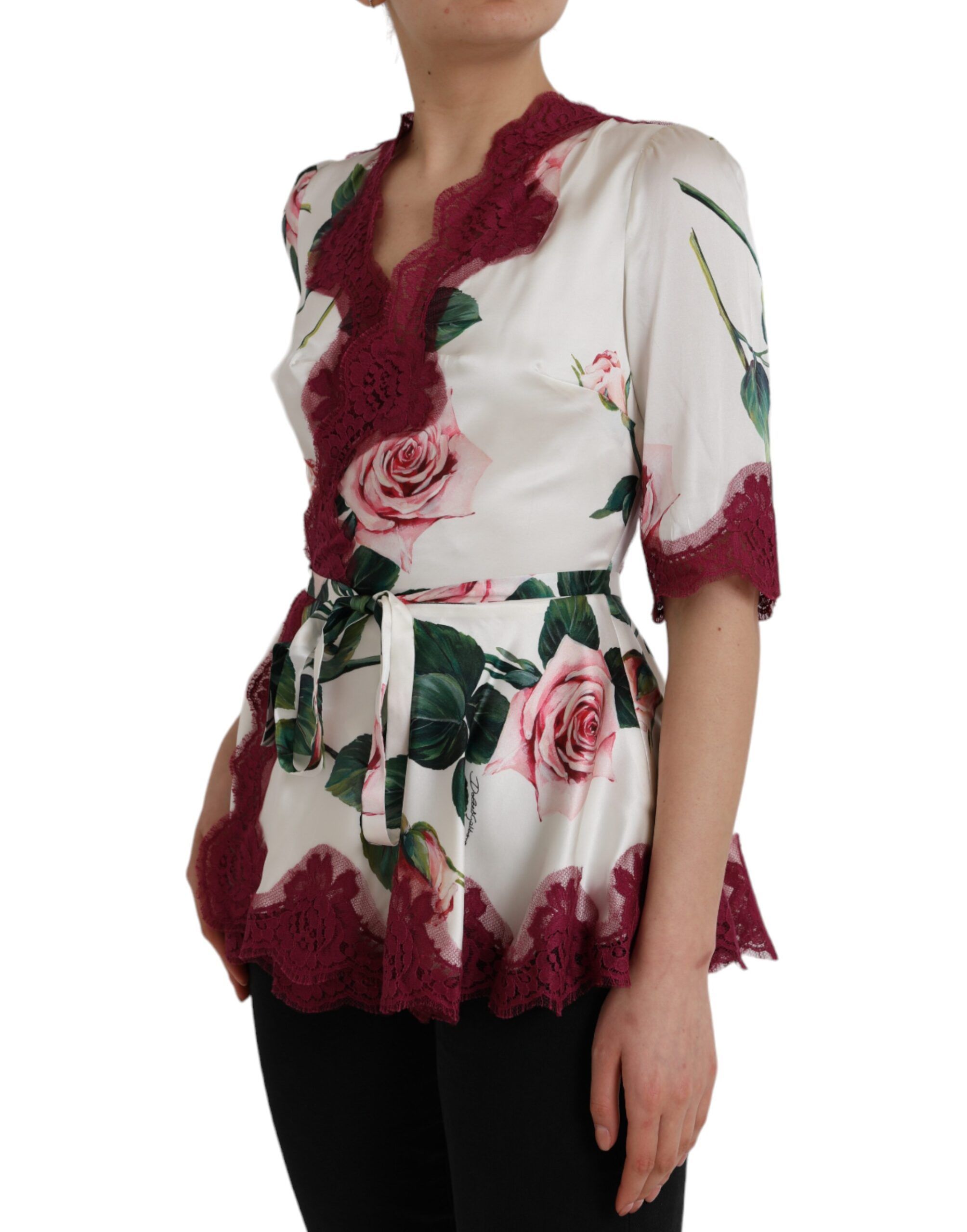 Floral Lace Silk Short Sleeves Women's Top (Pre-Owned) - Dolce & Gabbana - Modalova