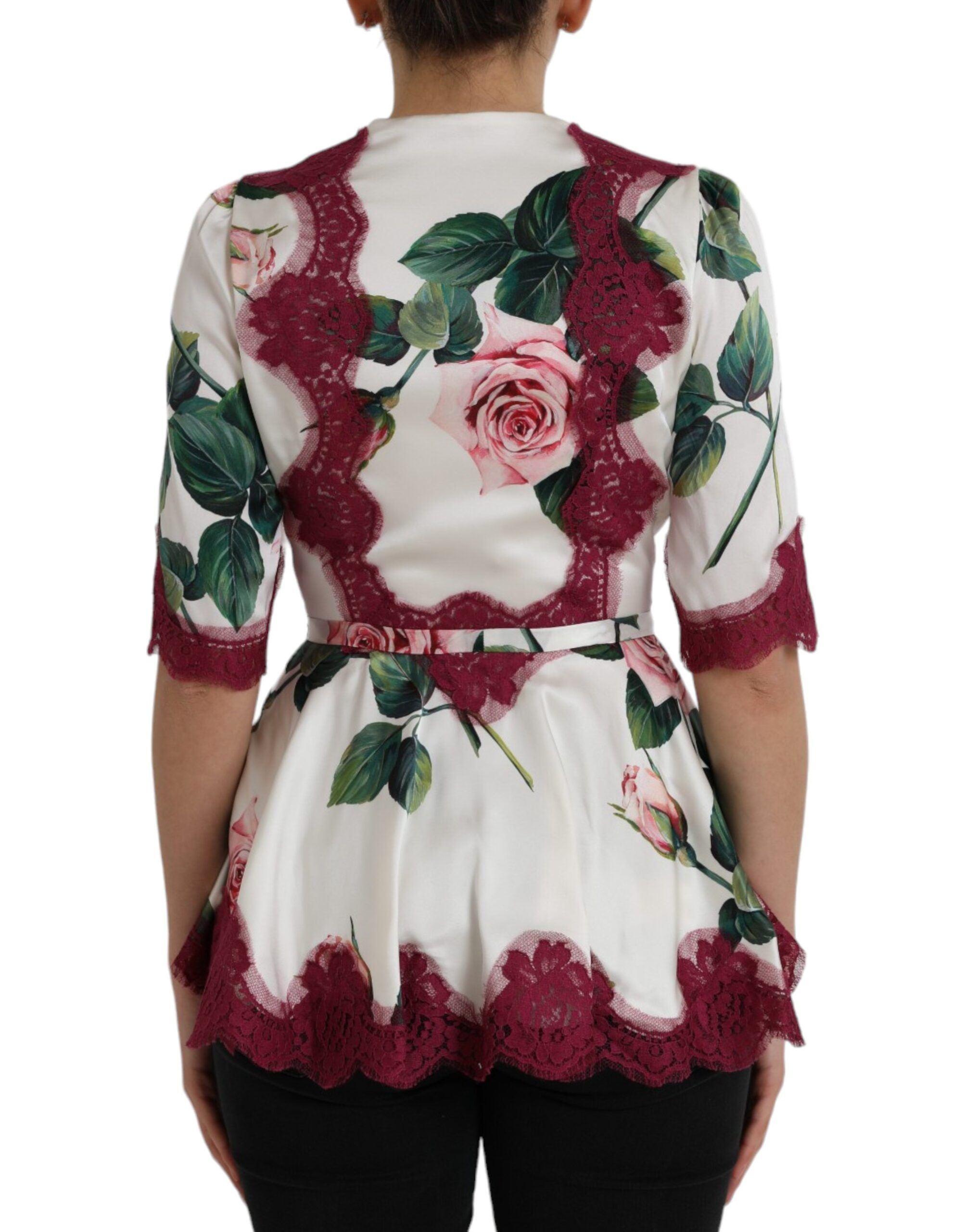 Floral Lace Silk Short Sleeves Women's Top (Pre-Owned) - Dolce & Gabbana - Modalova