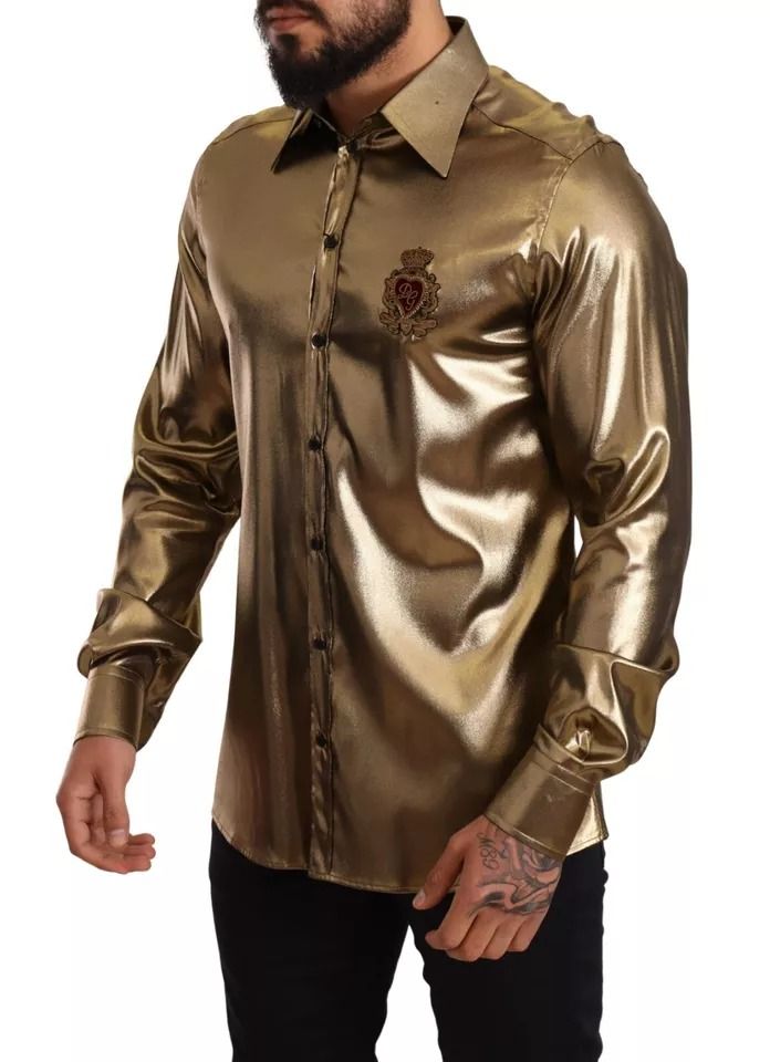 Metallic DG Embroidered Crown Silk Top Men's Shirt (Pre-Owned) - Dolce & Gabbana - Modalova