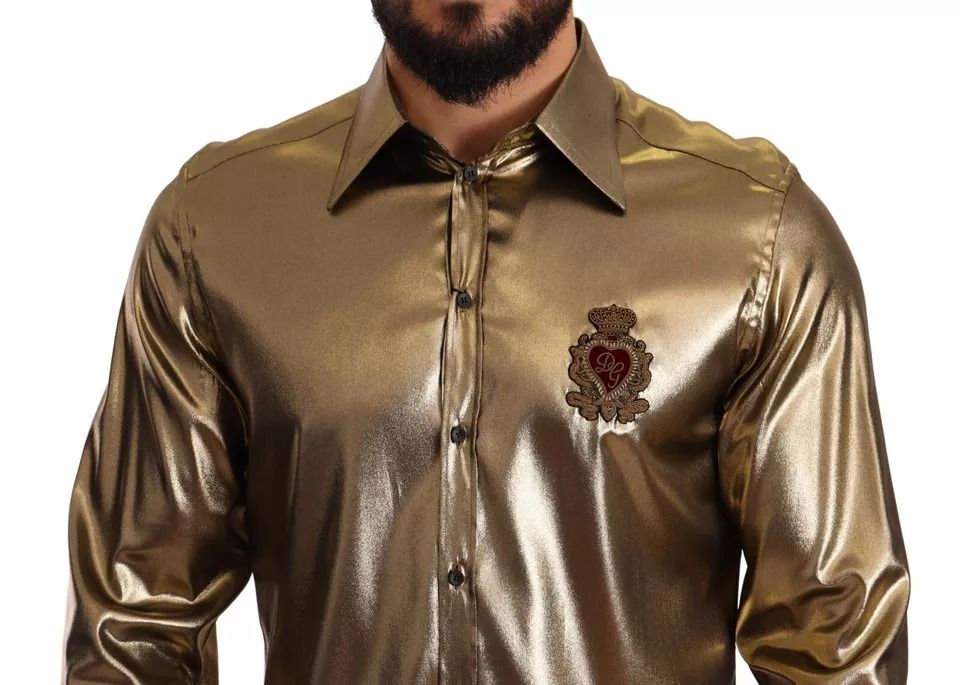 Metallic DG Embroidered Crown Silk Top Men's Shirt (Pre-Owned) - Dolce & Gabbana - Modalova