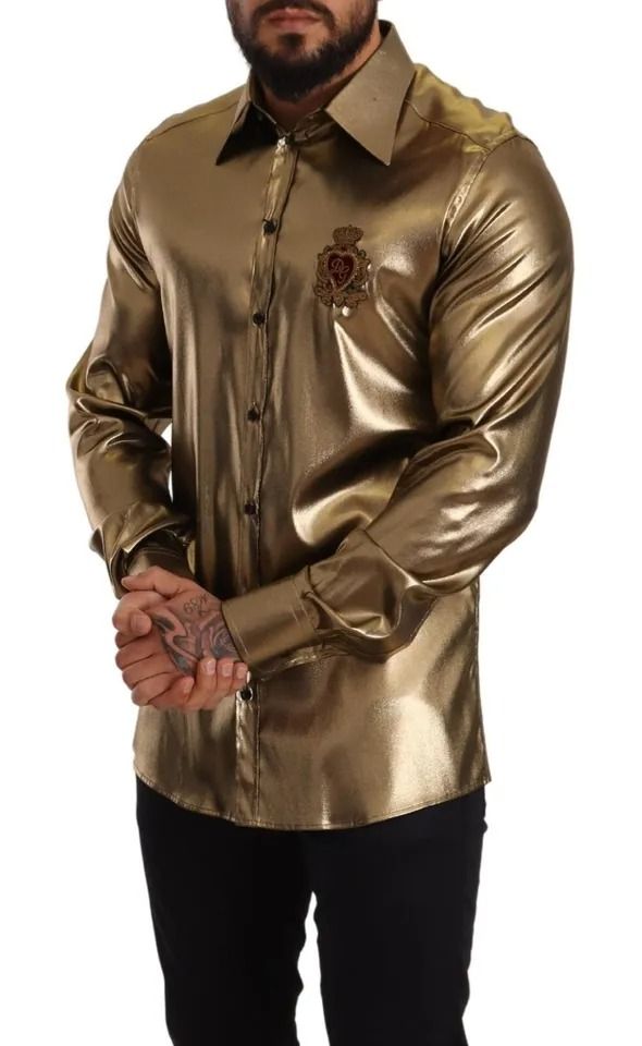 Metallic DG Embroidered Crown Silk Top Men's Shirt (Pre-Owned) - Dolce & Gabbana - Modalova