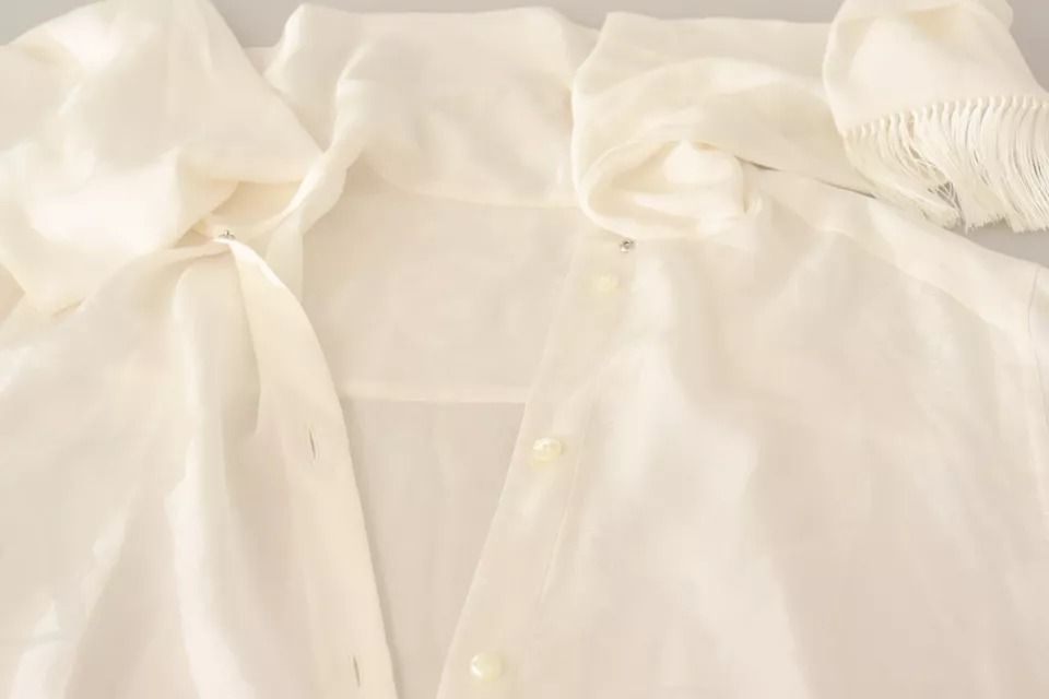 White Blouse Ascot Collar Shirt Silk Button Women's Top (Pre-Owned) - Dolce & Gabbana - Modalova