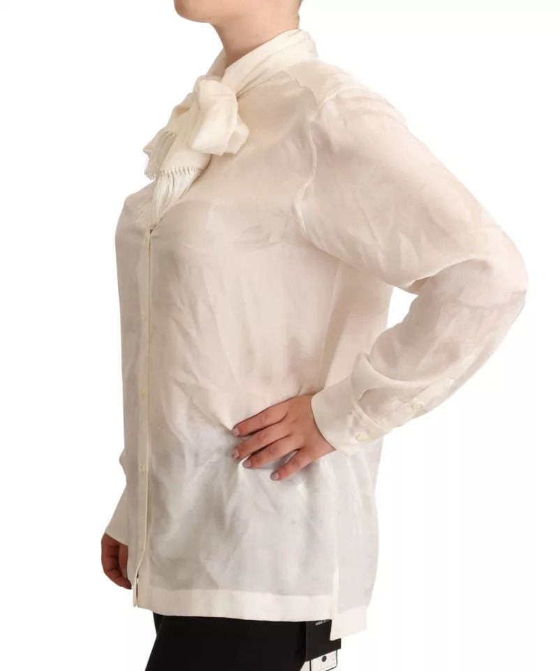 White Blouse Ascot Collar Shirt Silk Button Women's Top (Pre-Owned) - Dolce & Gabbana - Modalova