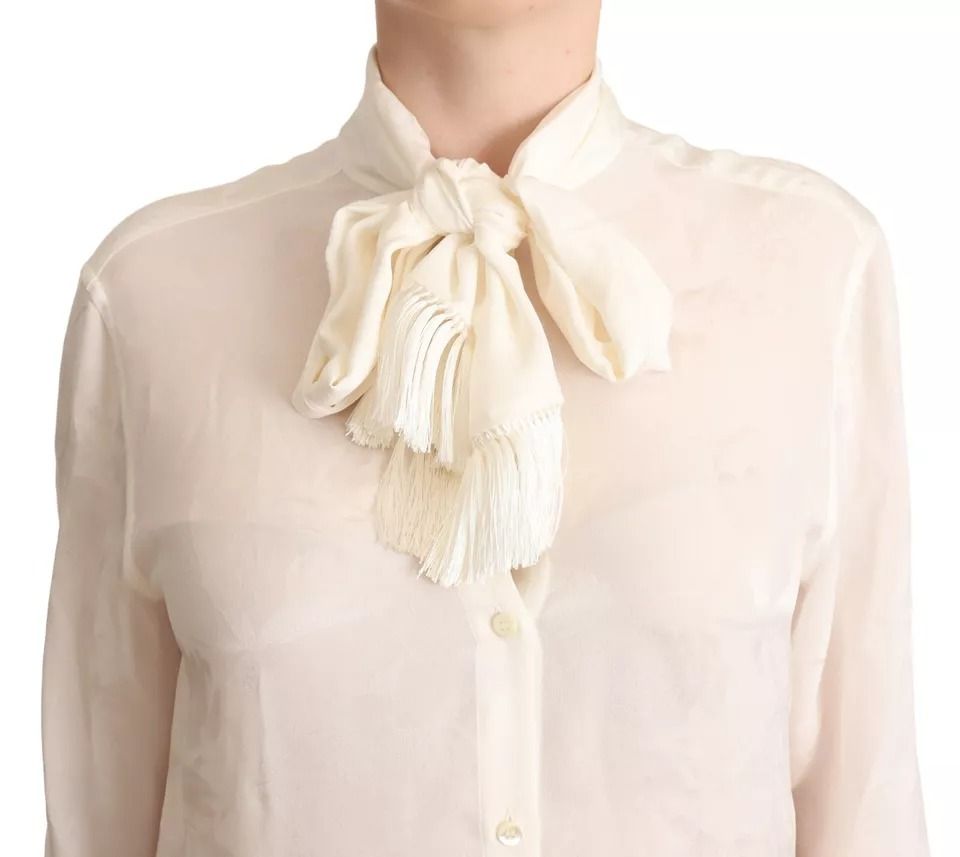 White Blouse Ascot Collar Shirt Silk Button Women's Top (Pre-Owned) - Dolce & Gabbana - Modalova