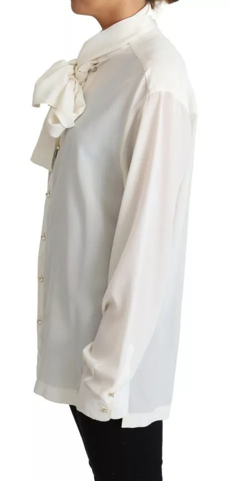 White Blouse Ascot Collar Shirt Silk Women's Top (Pre-Owned) - Dolce & Gabbana - Modalova