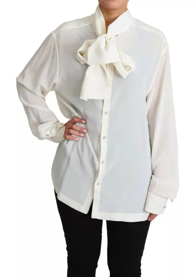White Blouse Ascot Collar Shirt Silk Women's Top (Pre-Owned) - Dolce & Gabbana - Modalova