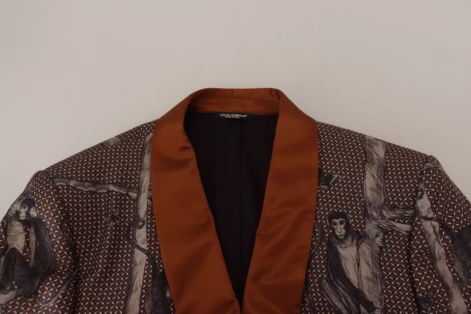 Monkey Print Silk Slim Jacket Men's Blazer - Dolce & Gabbana - Modalova
