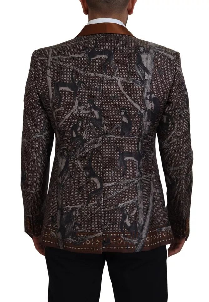 Monkey Print Silk Slim Jacket Men's Blazer - Dolce & Gabbana - Modalova