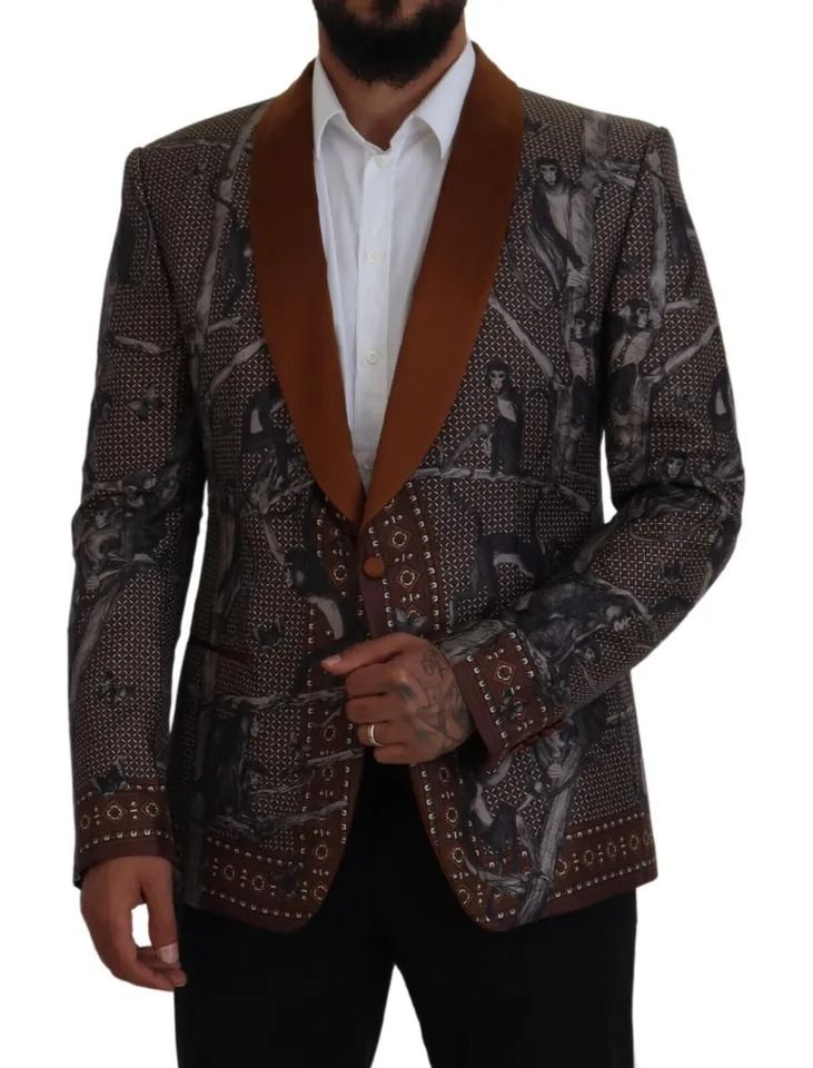 Monkey Print Silk Slim Jacket Men's Blazer - Dolce & Gabbana - Modalova