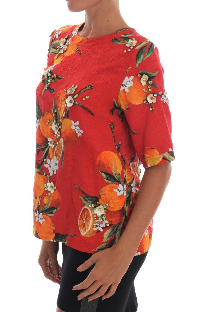 Orange Print Crystal-Embellished Women's Blouse - Dolce & Gabbana - Modalova