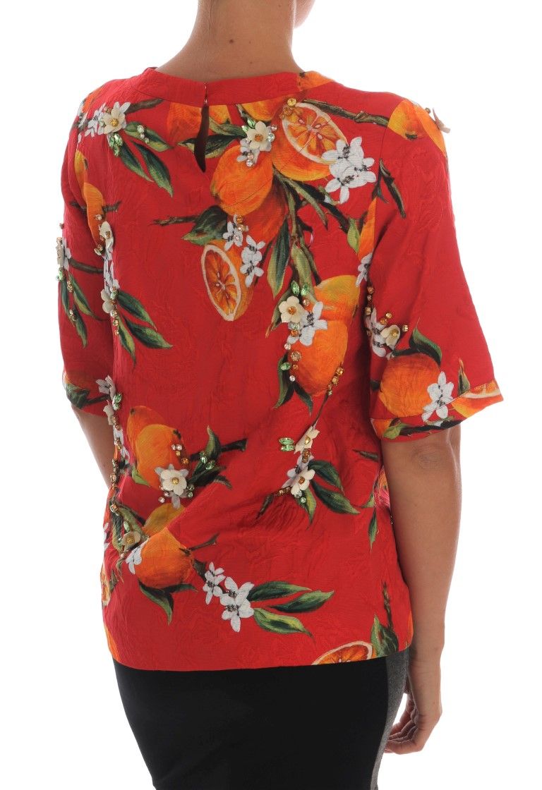 Orange Print Crystal-Embellished Women's Blouse - Dolce & Gabbana - Modalova
