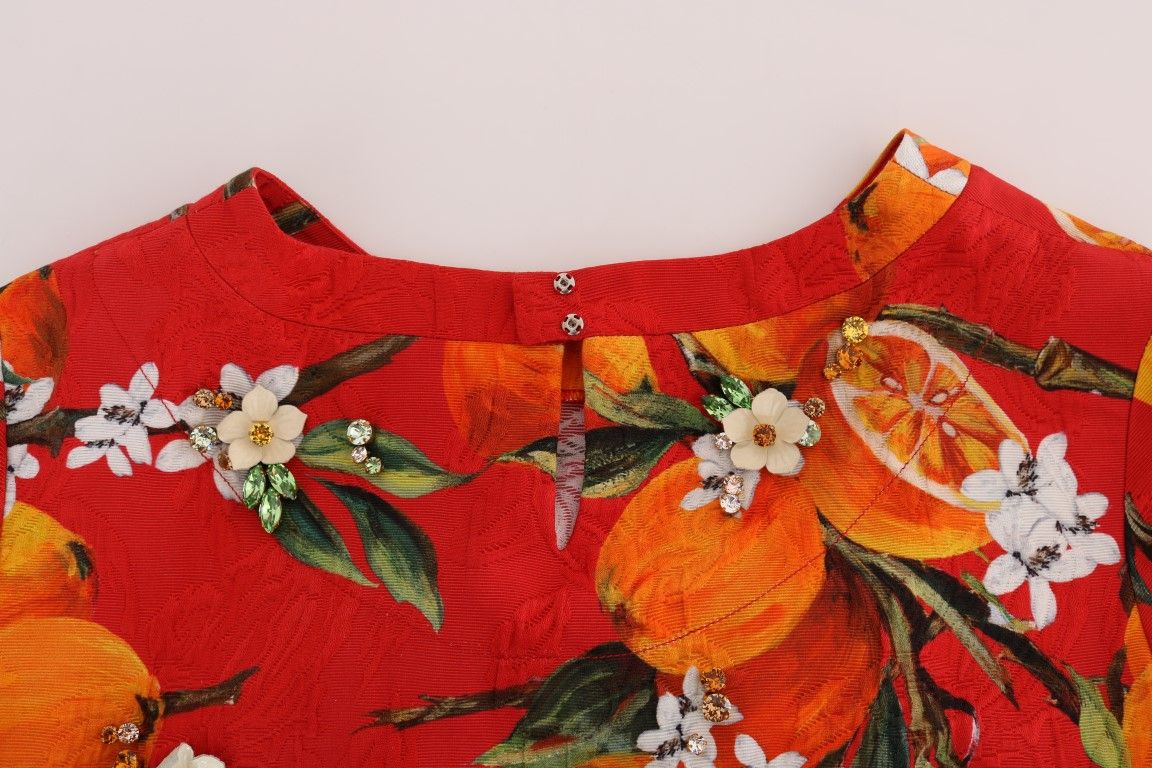 Orange Print Crystal-Embellished Women's Blouse - Dolce & Gabbana - Modalova