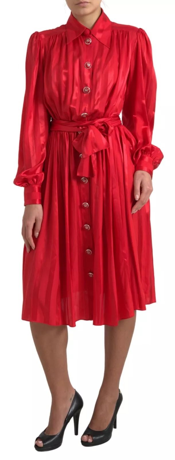 Button Down Belted Midi Satin Silk Women's Dress - Dolce & Gabbana - Modalova
