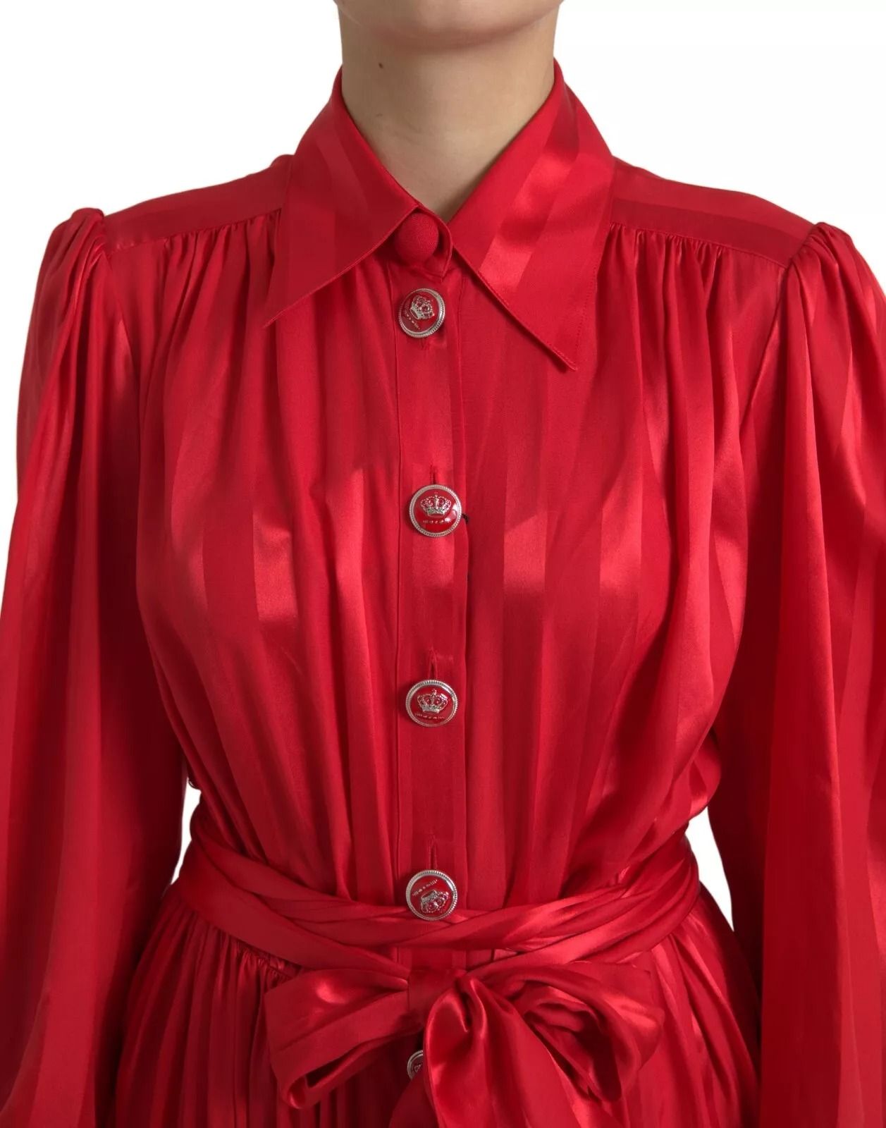 Button Down Belted Midi Satin Silk Women's Dress - Dolce & Gabbana - Modalova