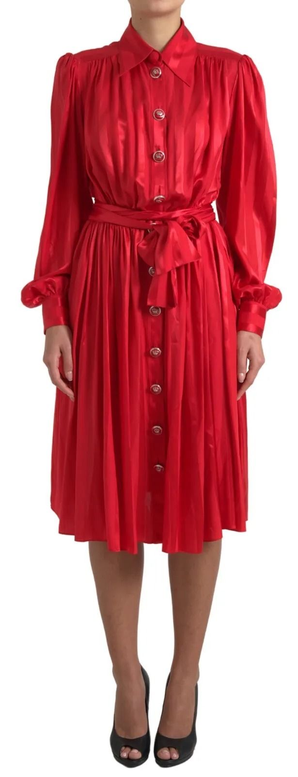 Button Down Belted Midi Satin Silk Women's Dress - Dolce & Gabbana - Modalova