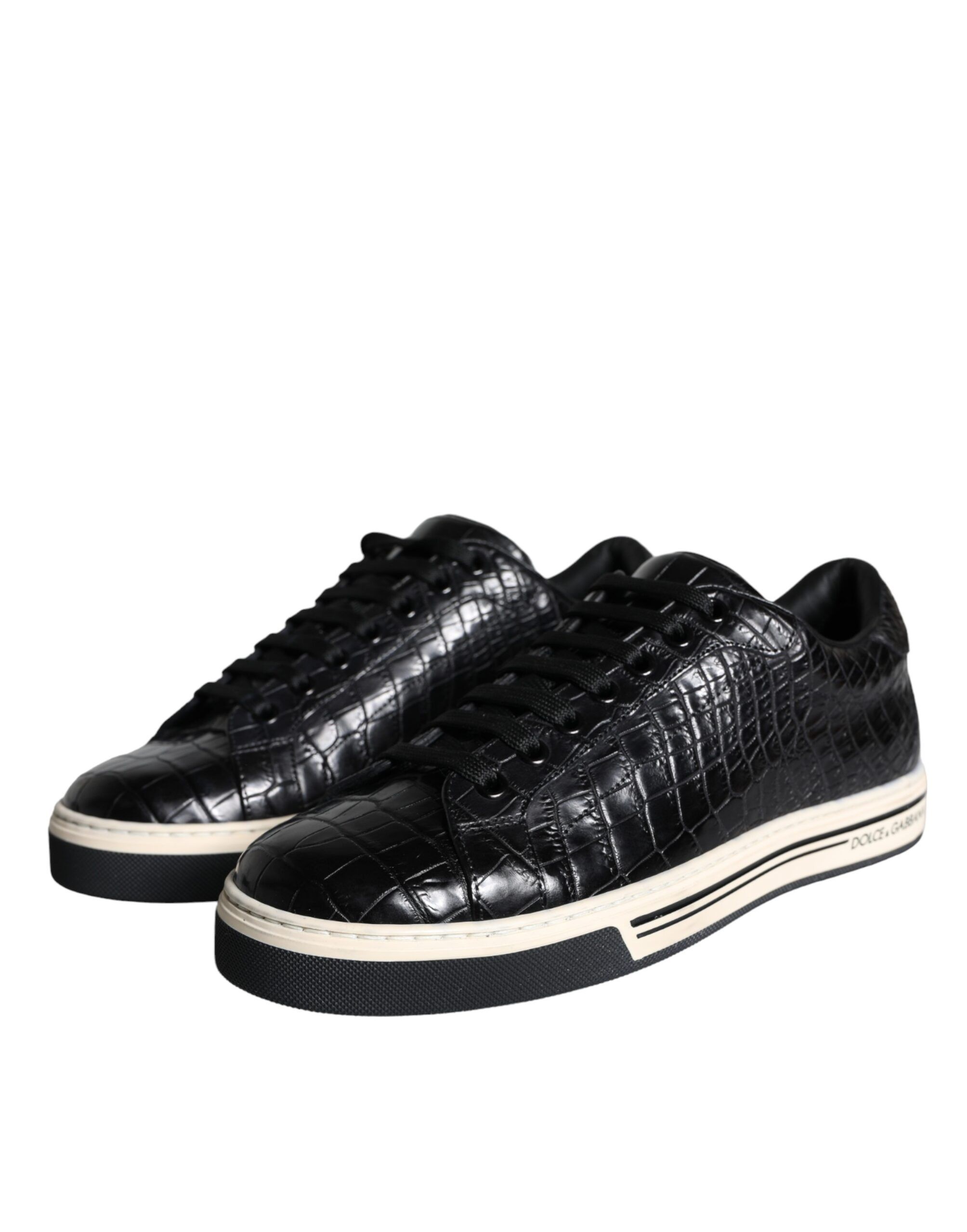 Black Leather Men Low Top Sneakers Men's Shoes - Dolce & Gabbana - Modalova