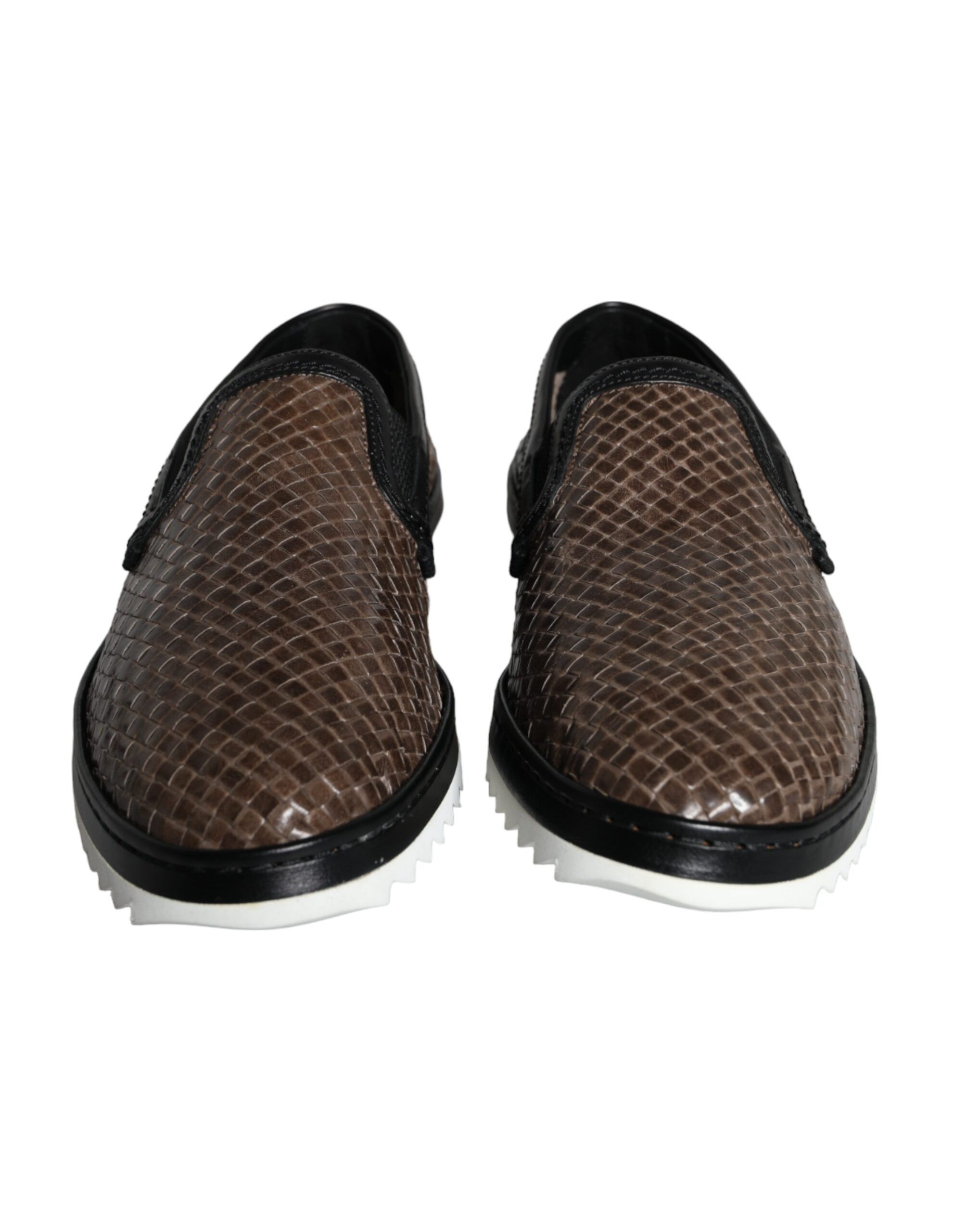 Brown Black Leather Weaved Men Loafers Men's Shoes - Dolce & Gabbana - Modalova