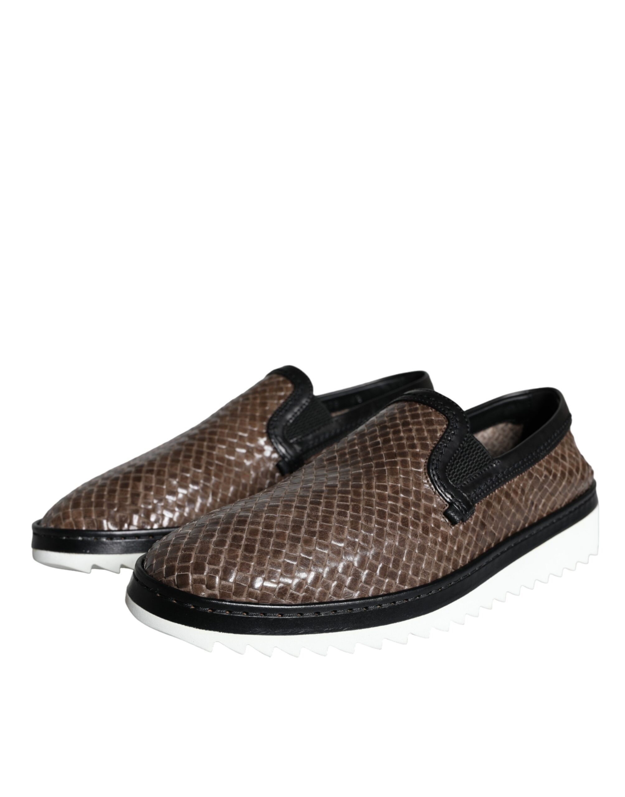 Brown Black Leather Weaved Men Loafers Men's Shoes - Dolce & Gabbana - Modalova