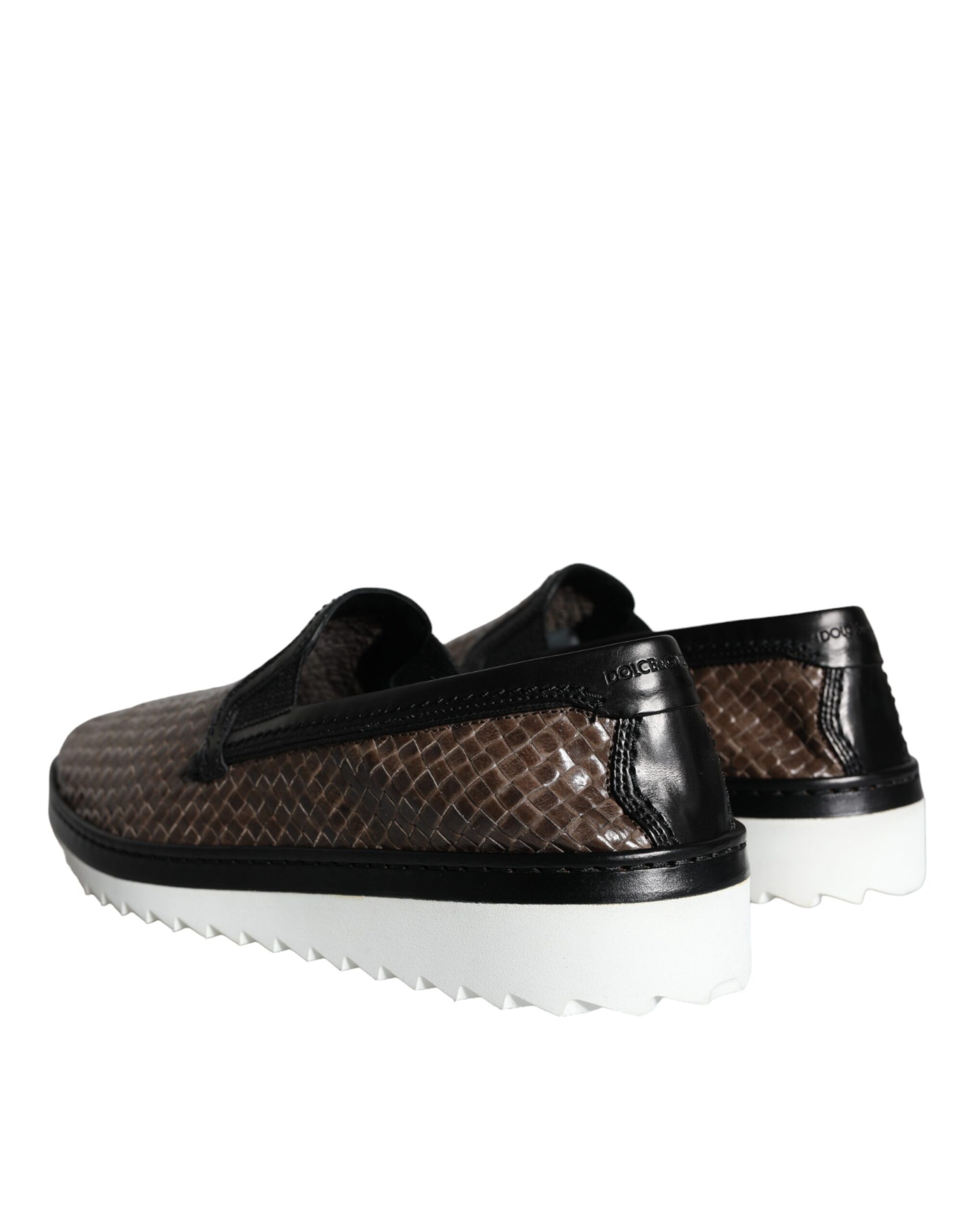 Brown Black Leather Weaved Men Loafers Men's Shoes - Dolce & Gabbana - Modalova