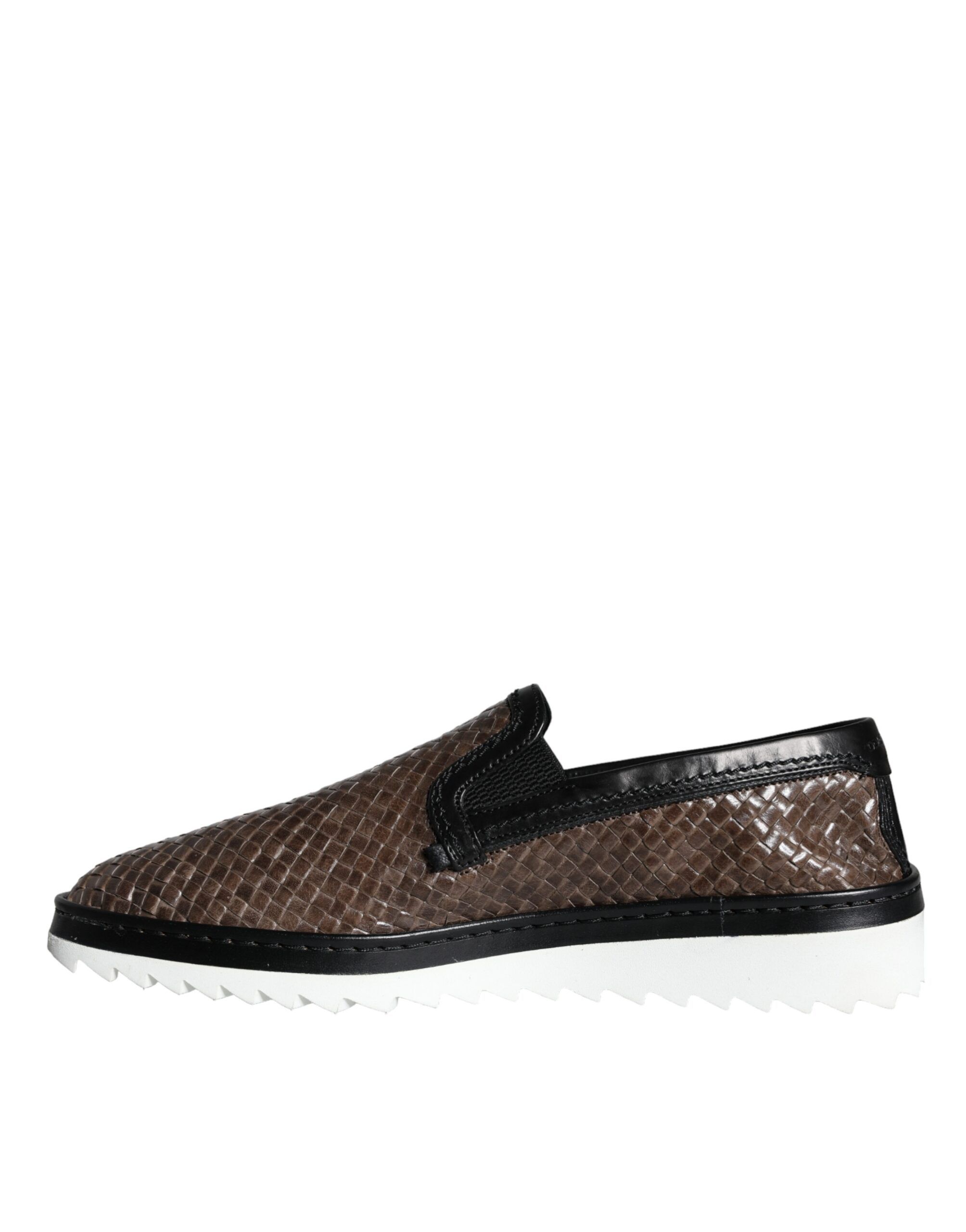 Brown Black Leather Weaved Men Loafers Men's Shoes - Dolce & Gabbana - Modalova