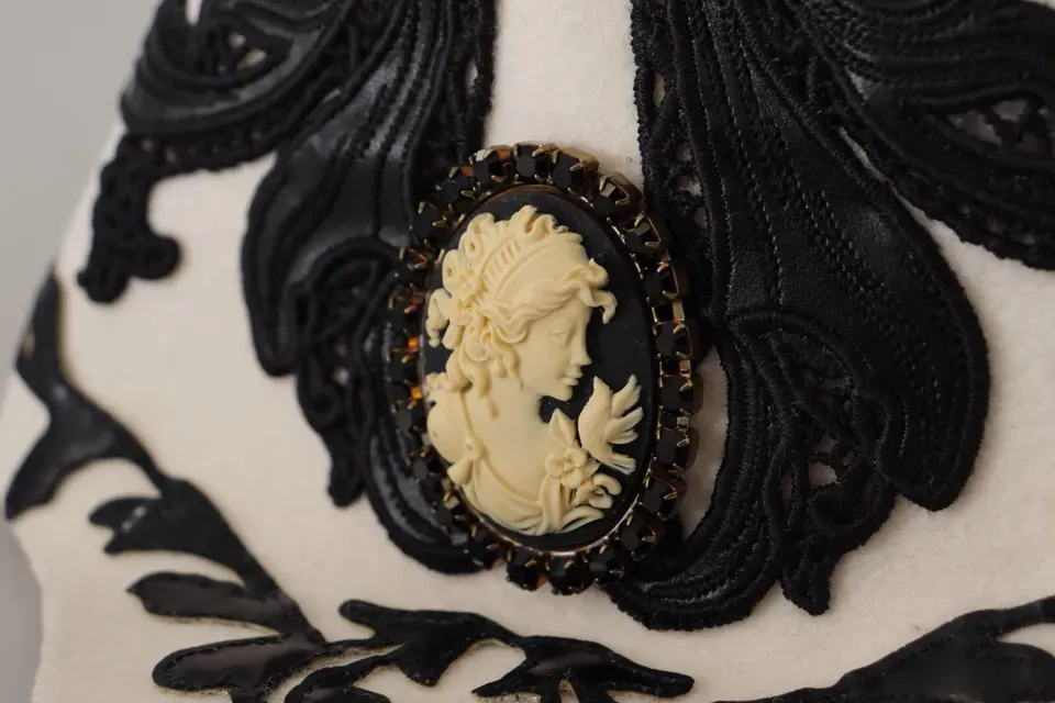 Black Wool Embroidered Cameo Brooch Women's Hat - Dolce & Gabbana - Modalova