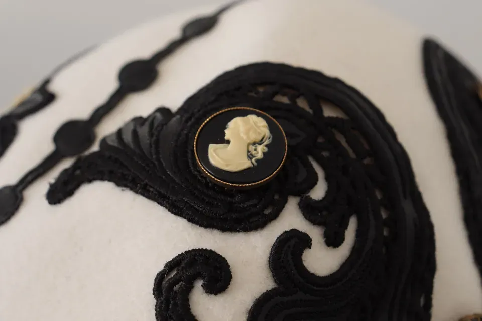 Black Wool Embroidered Cameo Brooch Women's Hat - Dolce & Gabbana - Modalova
