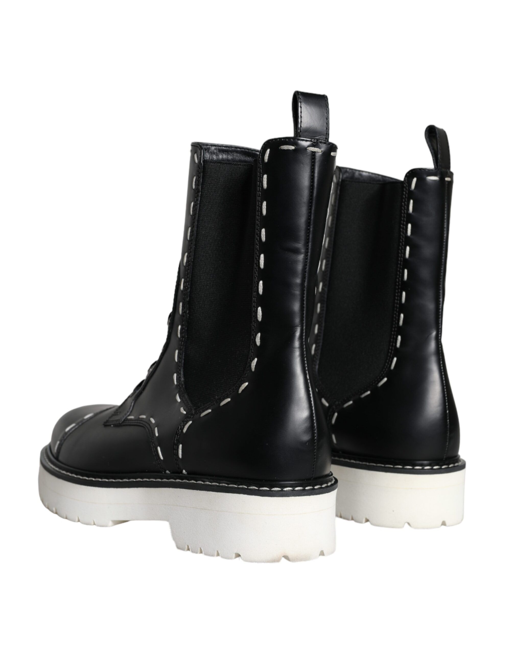 Black Leather Combat Mid Calf Boots Women's Shoes - Dolce & Gabbana - Modalova
