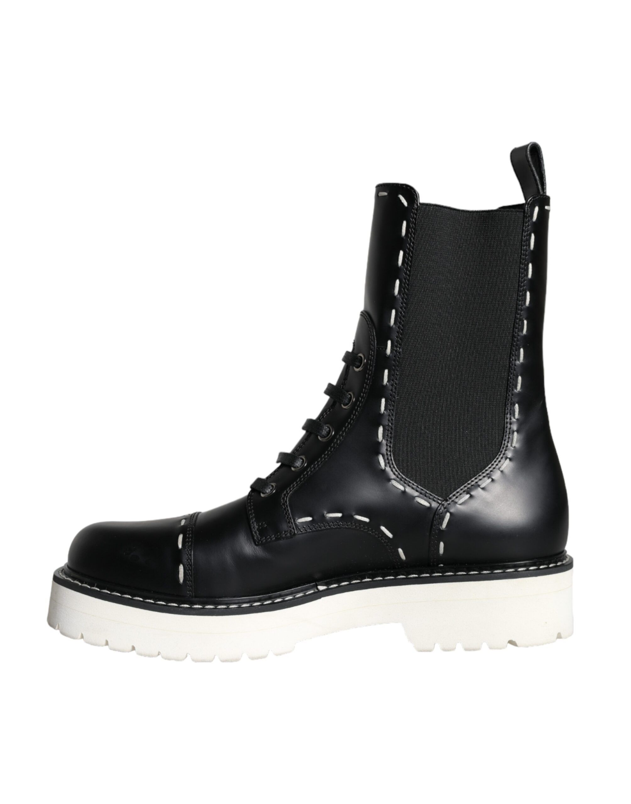Black Leather Combat Mid Calf Boots Women's Shoes - Dolce & Gabbana - Modalova