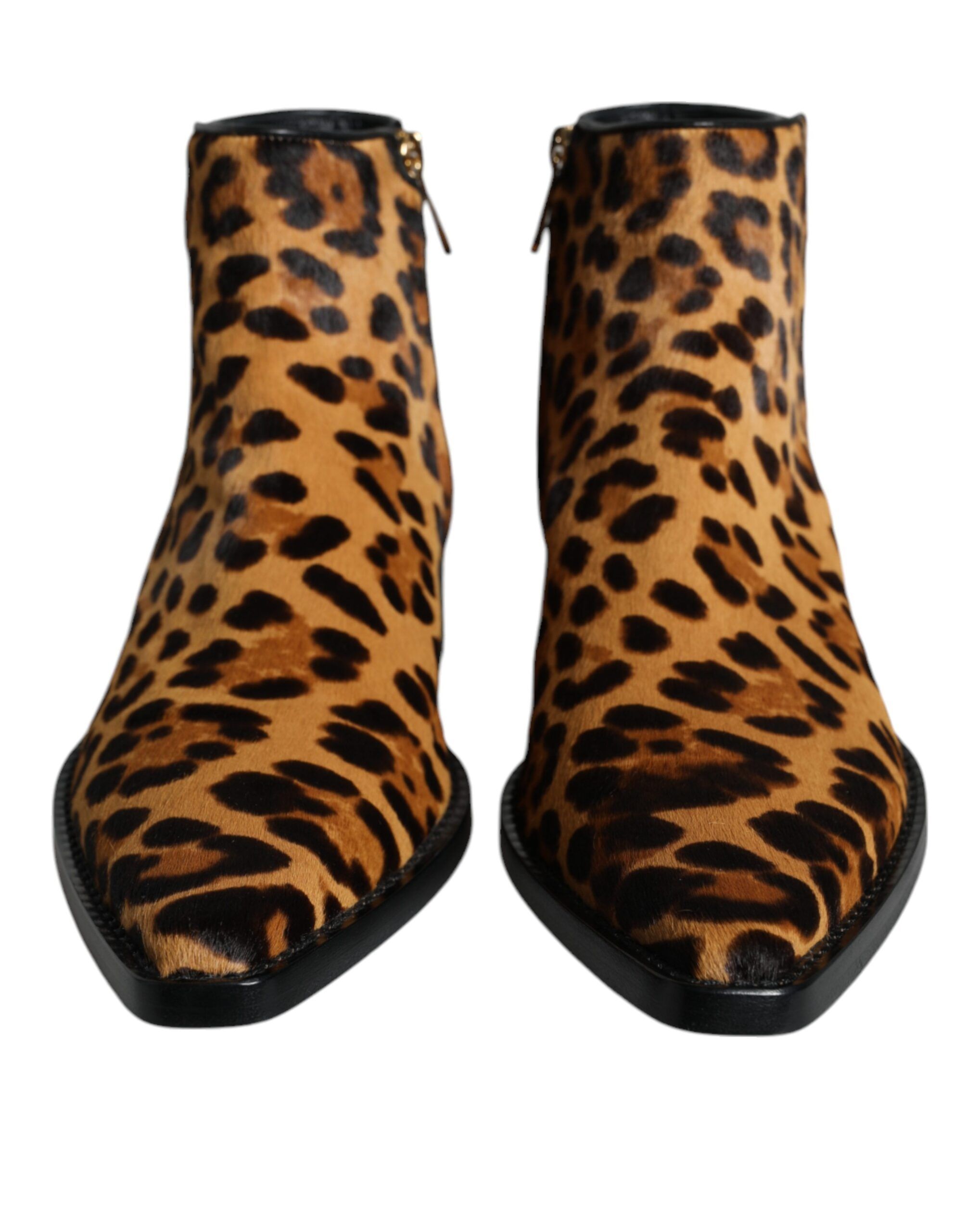 Brown Leopard Calf Fur Ankle Boots Women's Shoes - Dolce & Gabbana - Modalova