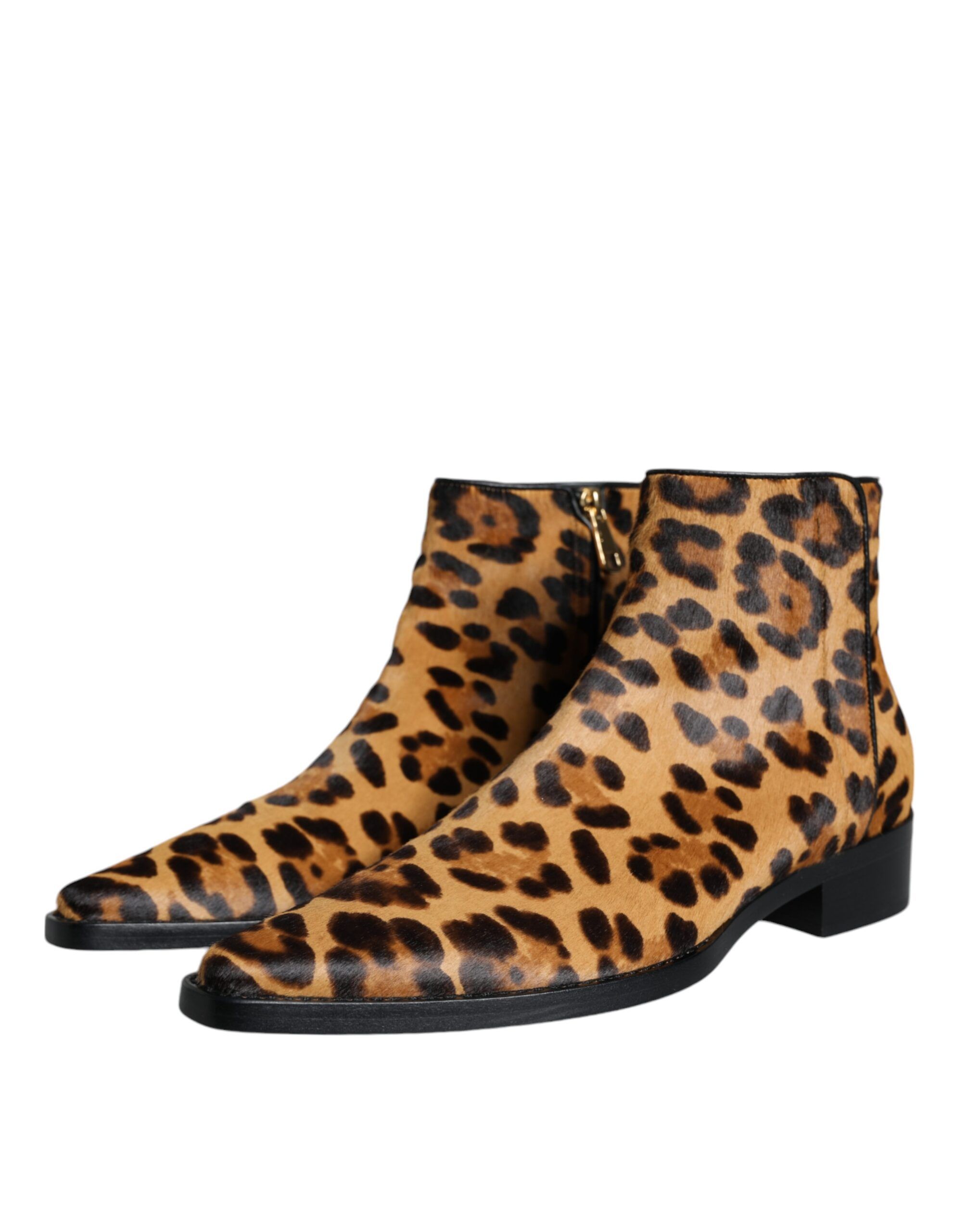 Brown Leopard Calf Fur Ankle Boots Women's Shoes - Dolce & Gabbana - Modalova
