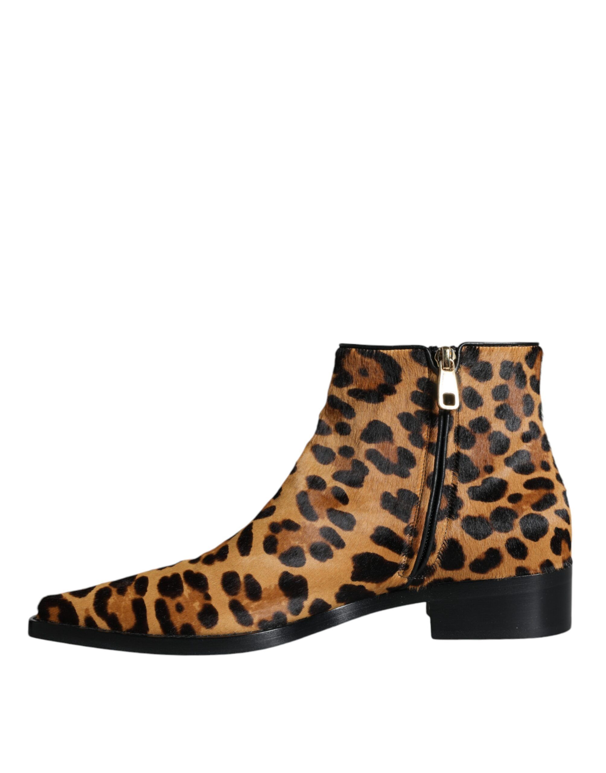 Brown Leopard Calf Fur Ankle Boots Women's Shoes - Dolce & Gabbana - Modalova