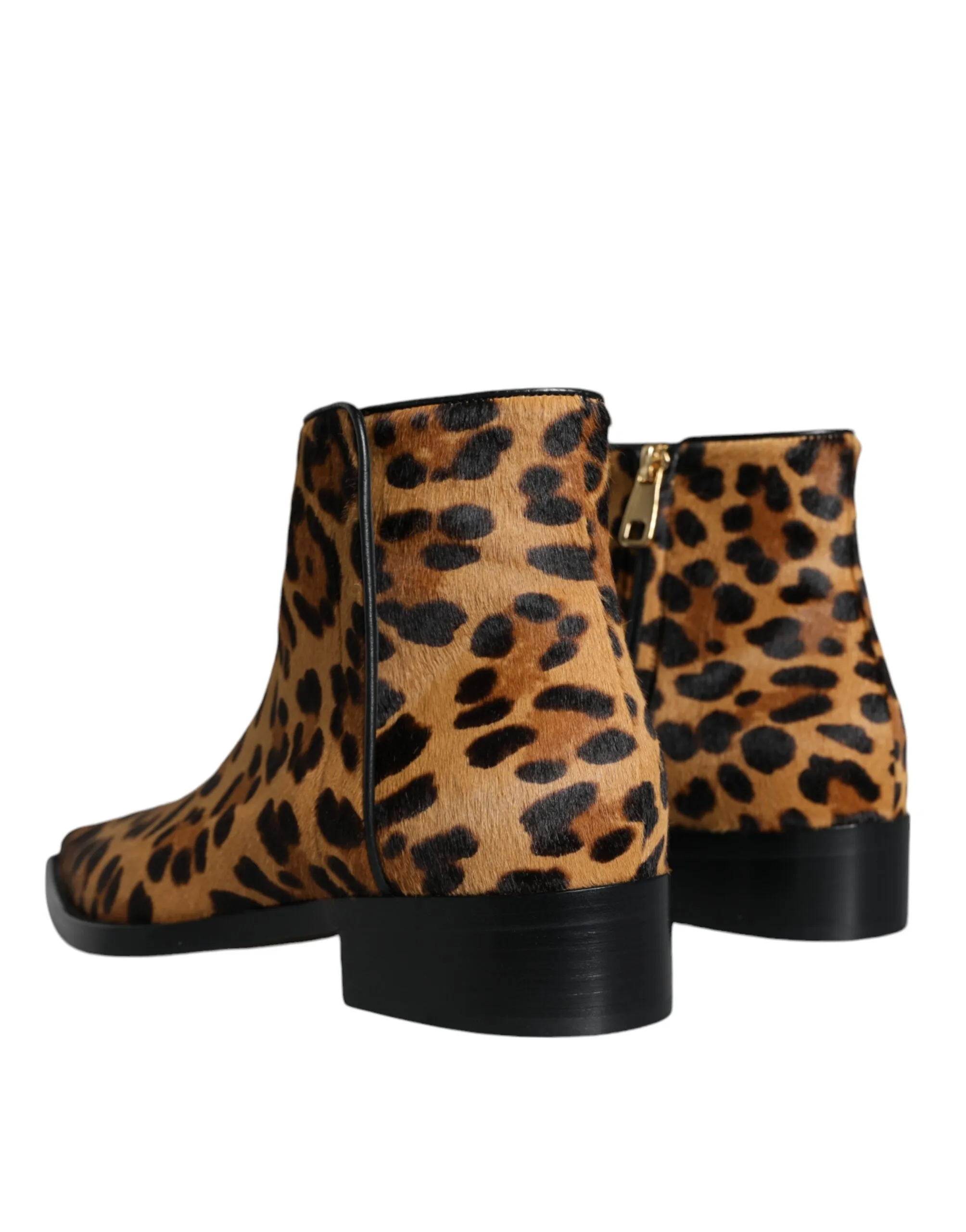 Brown Leopard Calf Fur Ankle Boots Women's Shoes - Dolce & Gabbana - Modalova
