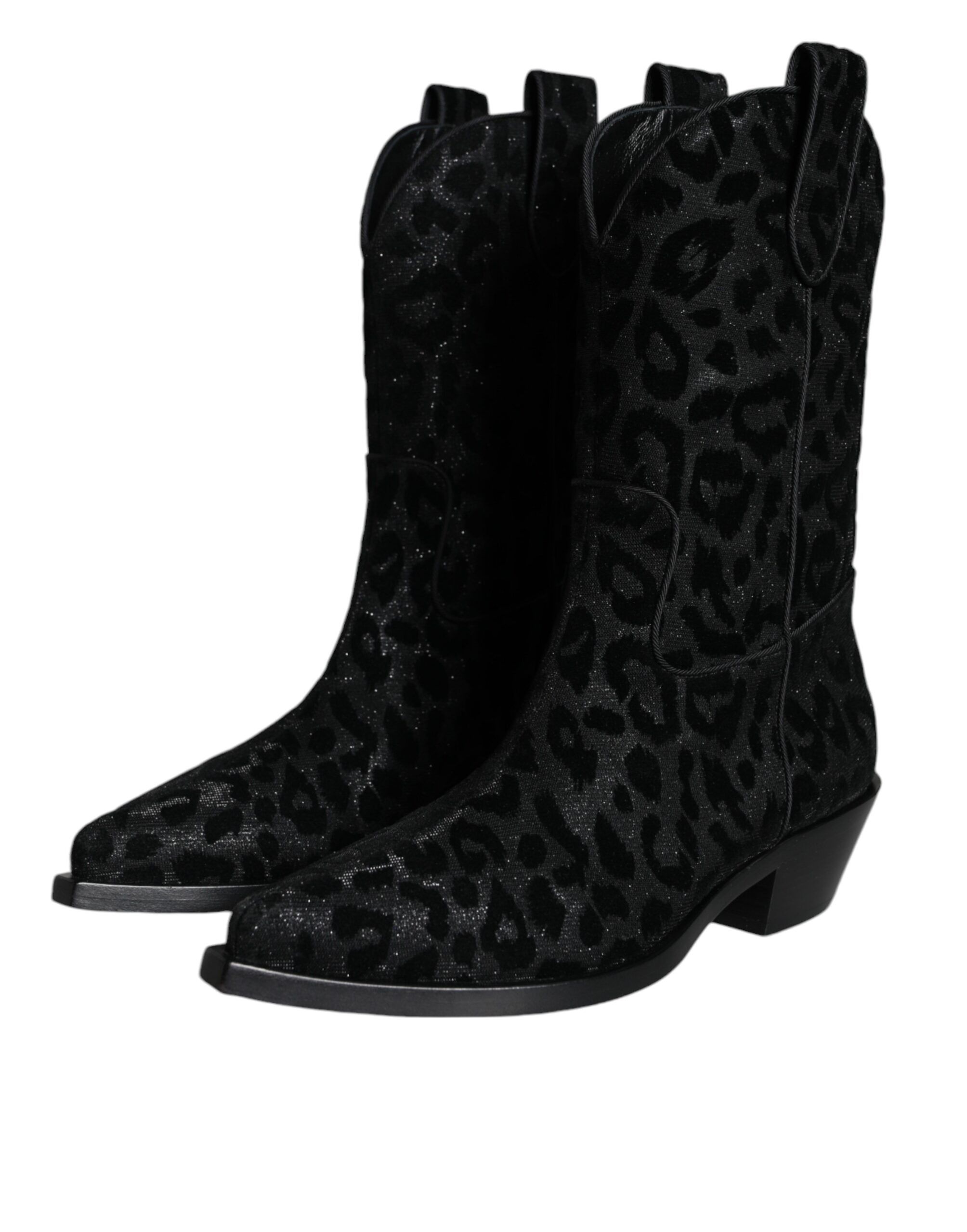 Black Gray Leopard Cowboy Boots Women's Shoes - Dolce & Gabbana - Modalova