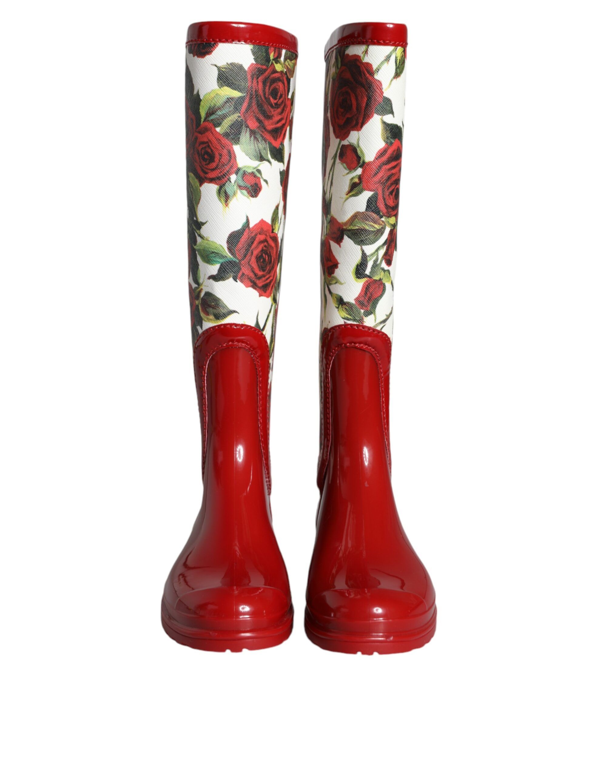 Floral Rubber Knee High Flat Boots Women's Shoes - Dolce & Gabbana - Modalova