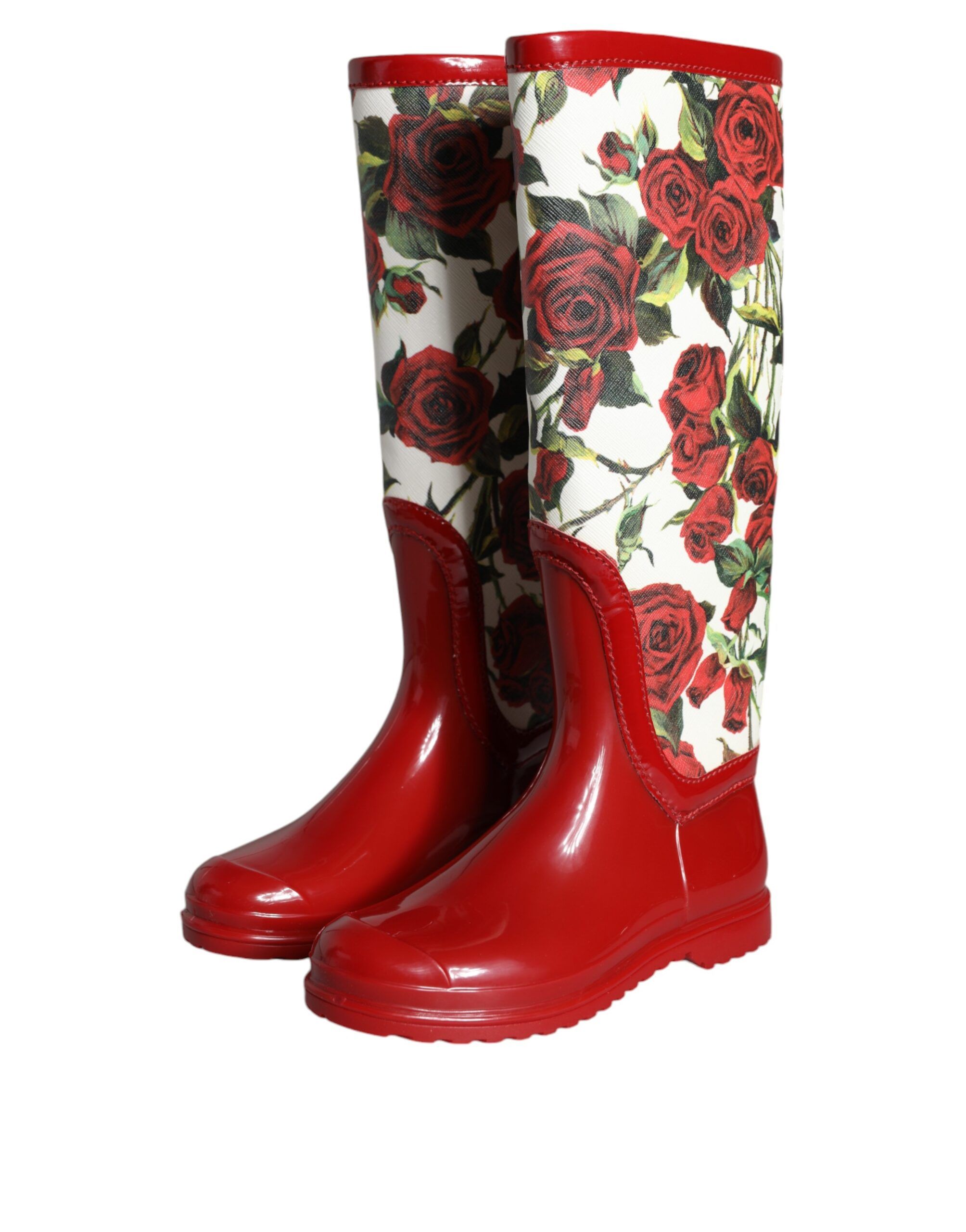 Floral Rubber Knee High Flat Boots Women's Shoes - Dolce & Gabbana - Modalova
