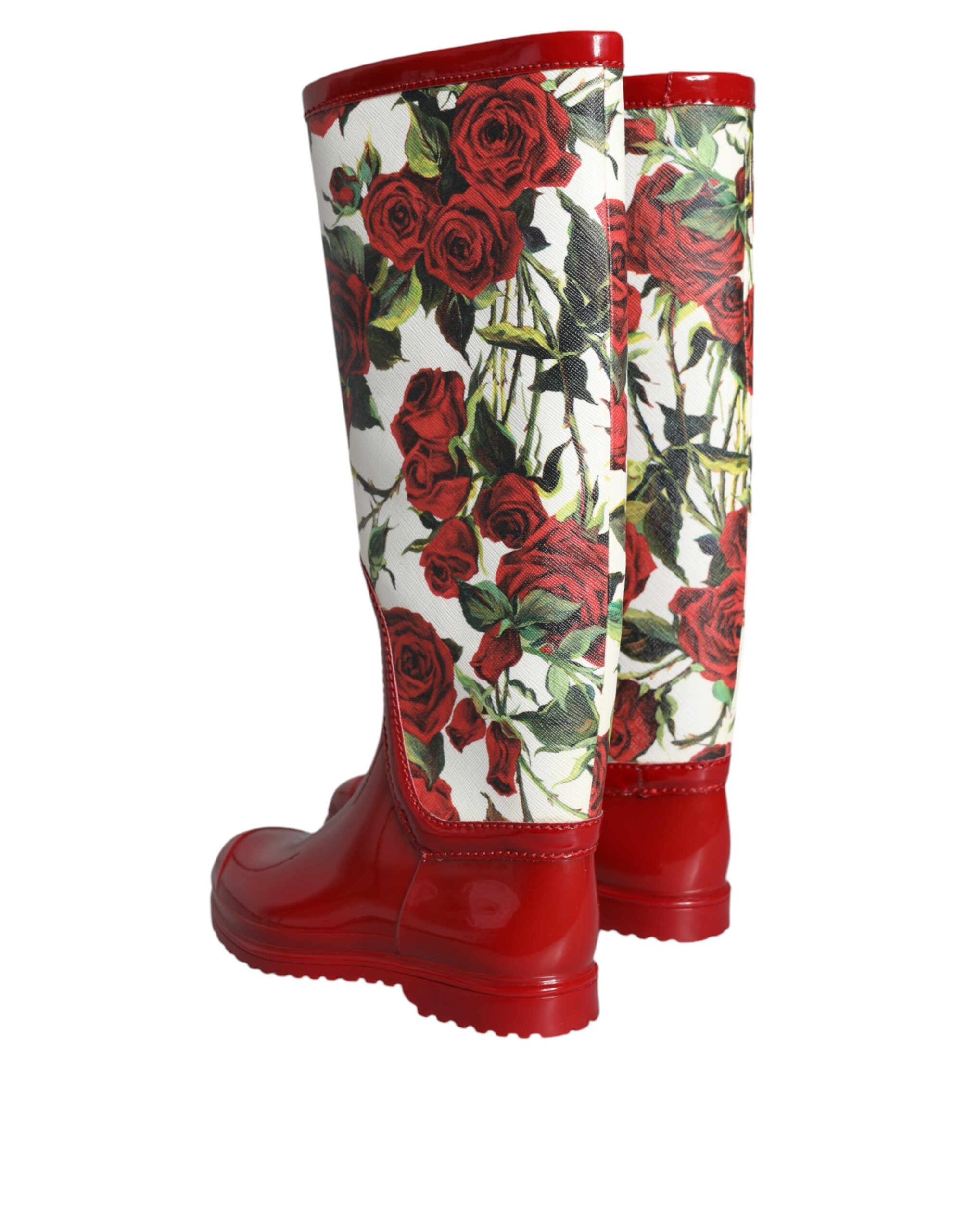 Floral Rubber Knee High Flat Boots Women's Shoes - Dolce & Gabbana - Modalova