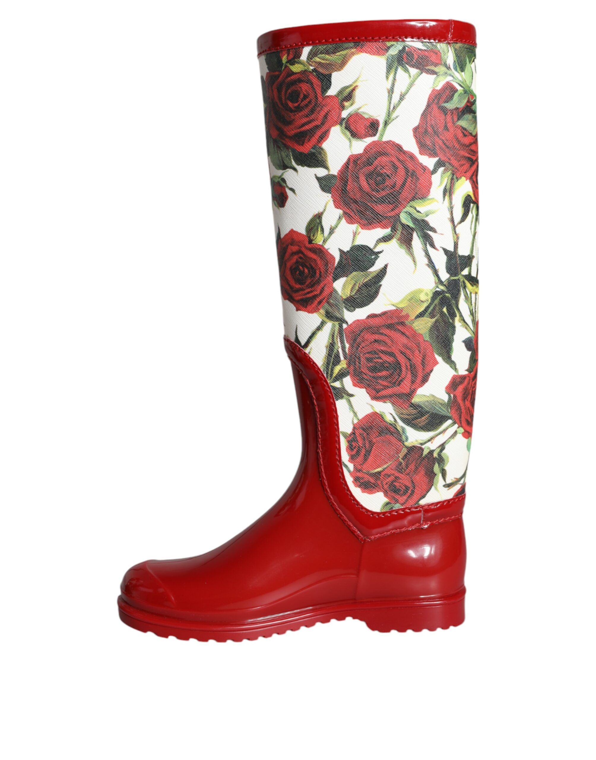 Floral Rubber Knee High Flat Boots Women's Shoes - Dolce & Gabbana - Modalova