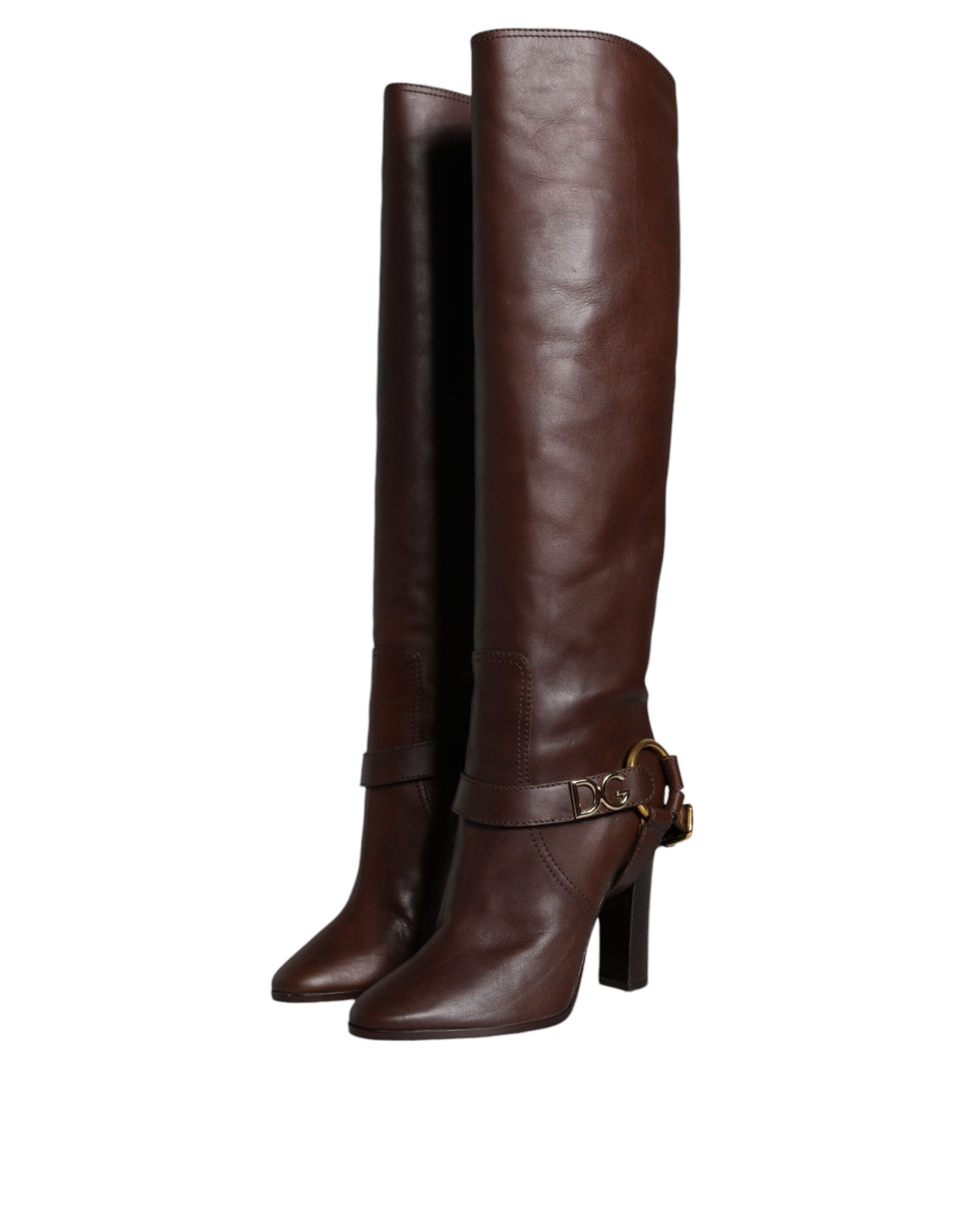 Leather Gold Tone Logo High Boots Women's Shoes (Pre-Owned) - Dolce & Gabbana - Modalova