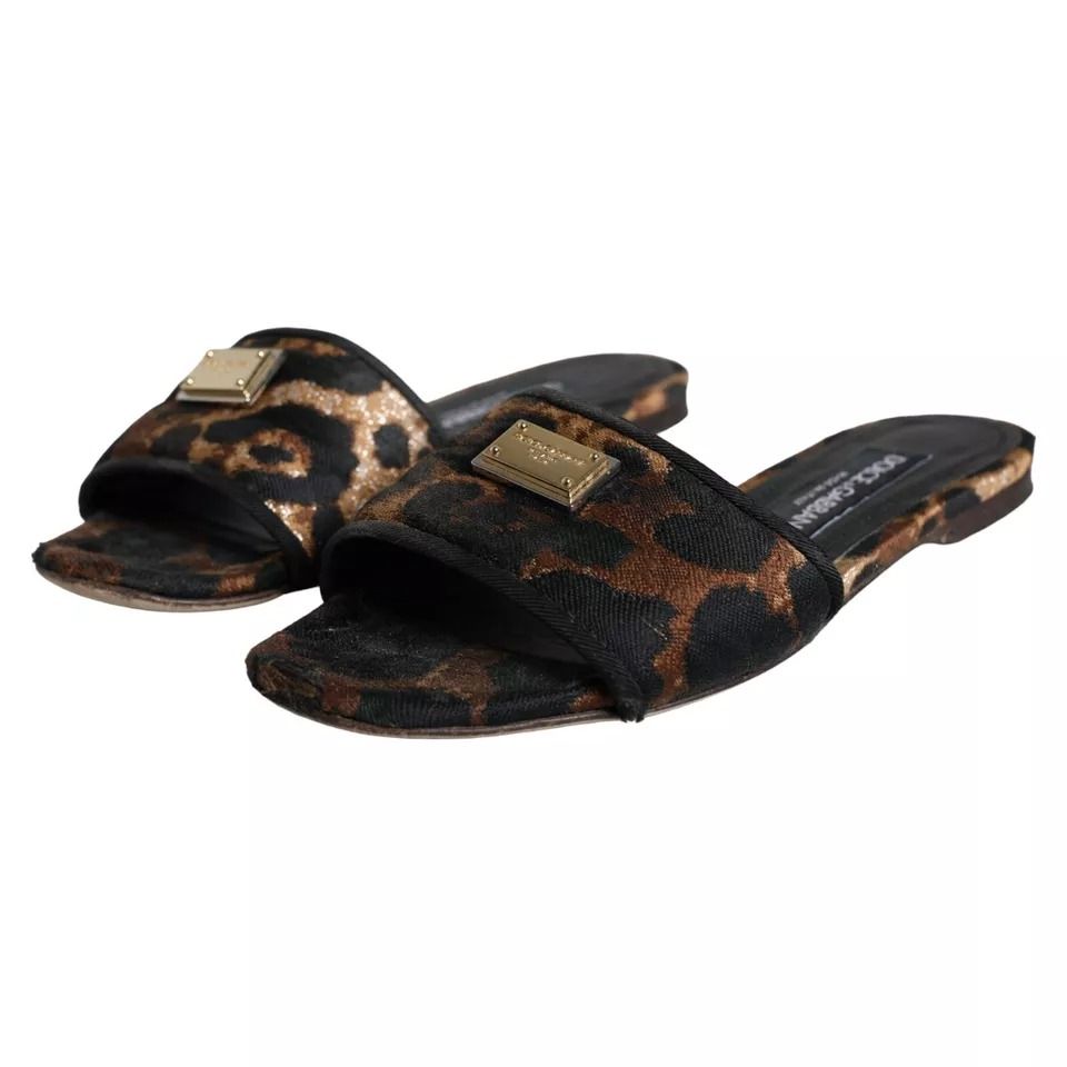 Leopard Logo Slides Flats Sandals Women's Shoes (Pre-Owned) - Dolce & Gabbana - Modalova