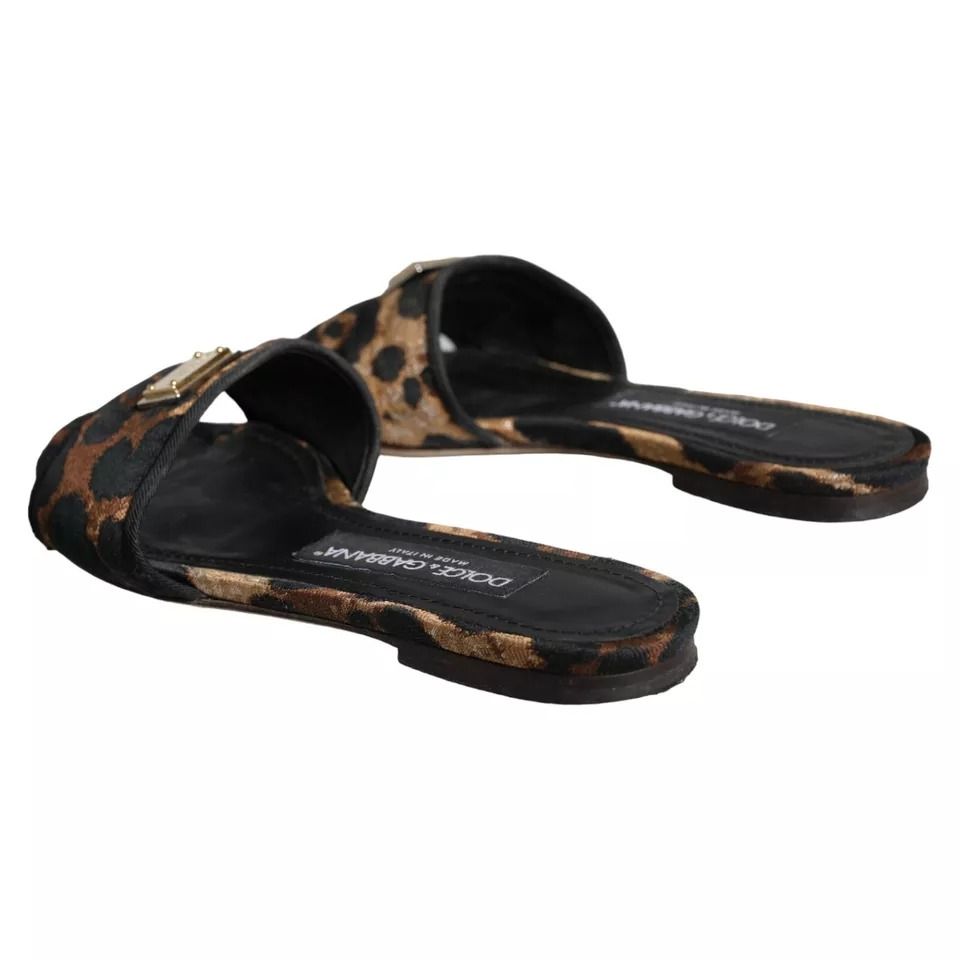 Leopard Logo Slides Flats Sandals Women's Shoes (Pre-Owned) - Dolce & Gabbana - Modalova