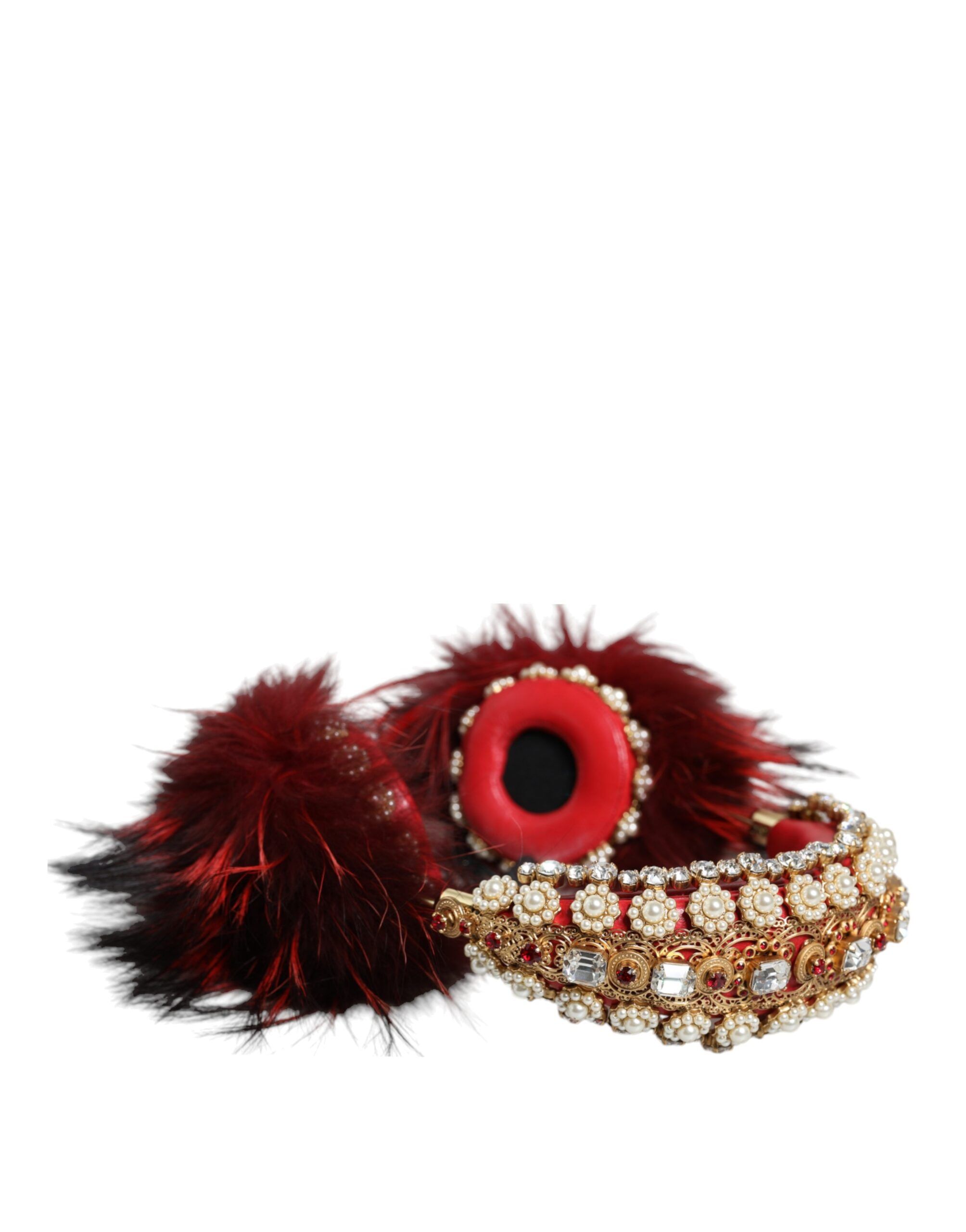 Gold Crystal Fur Headset Audio AUX Women's Headphones - Dolce & Gabbana - Modalova
