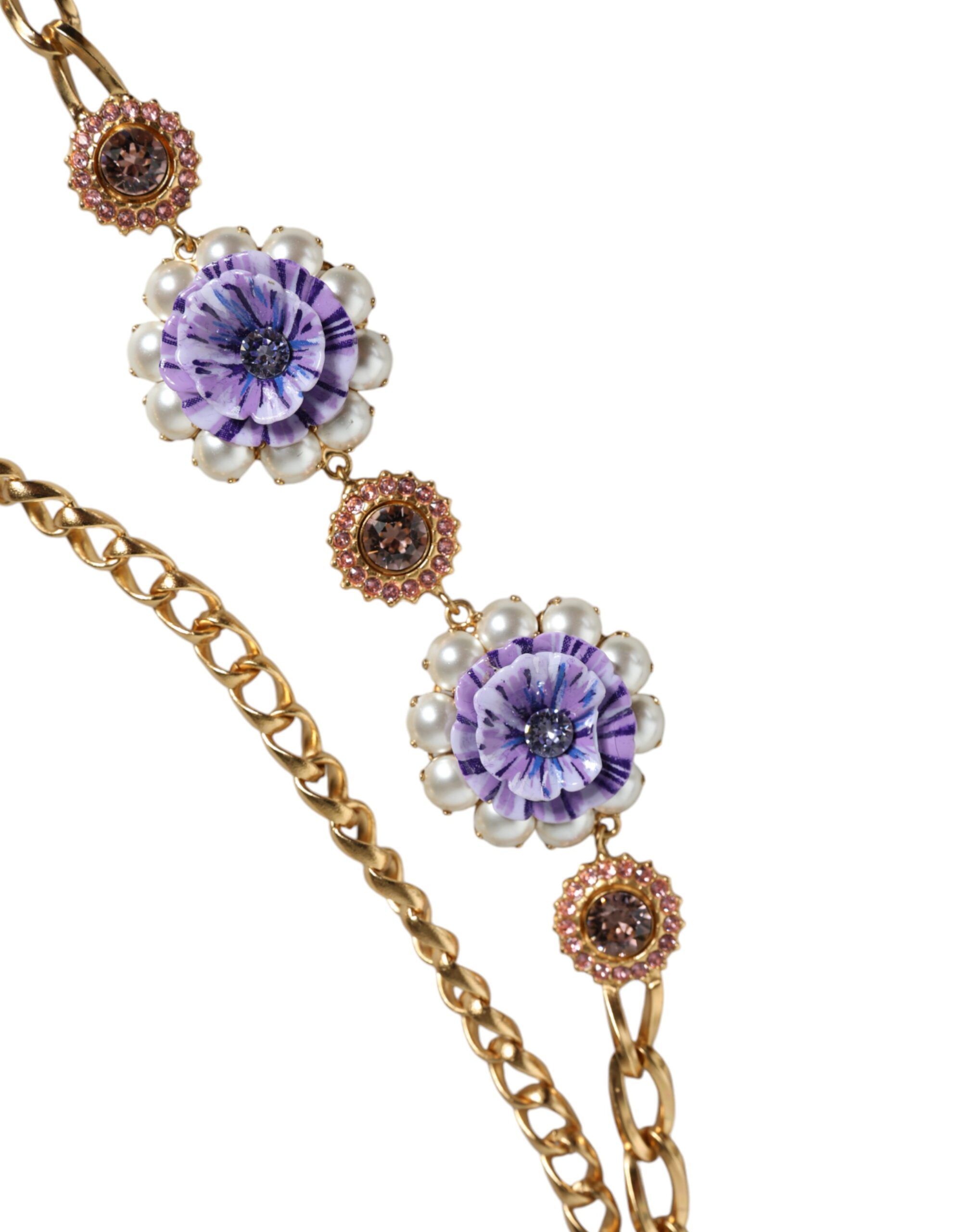 Tone Floral Crystals Embellished Layered Women's Necklace (Pre-Owned) - Dolce & Gabbana - Modalova