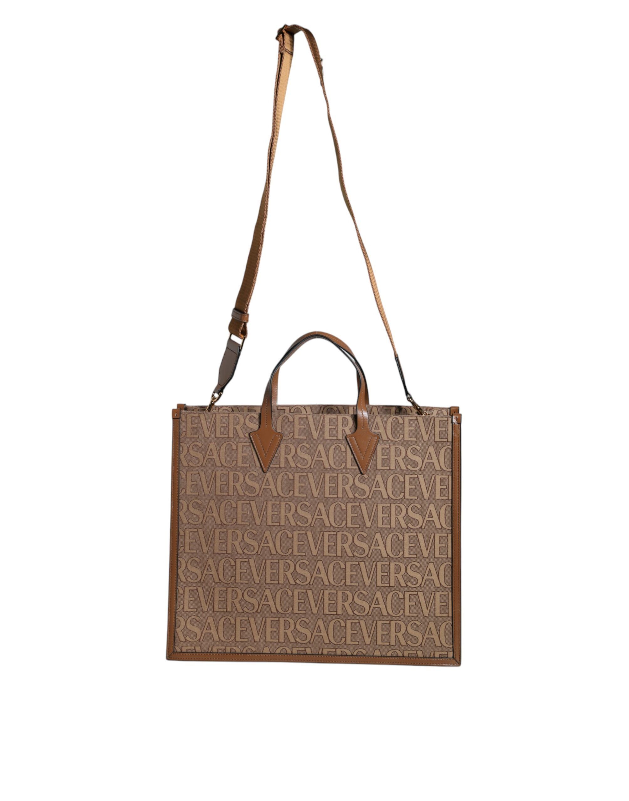 Top Handle Jacquard Leather Logo Crossbody Tote Women's Bag - Versace - Modalova