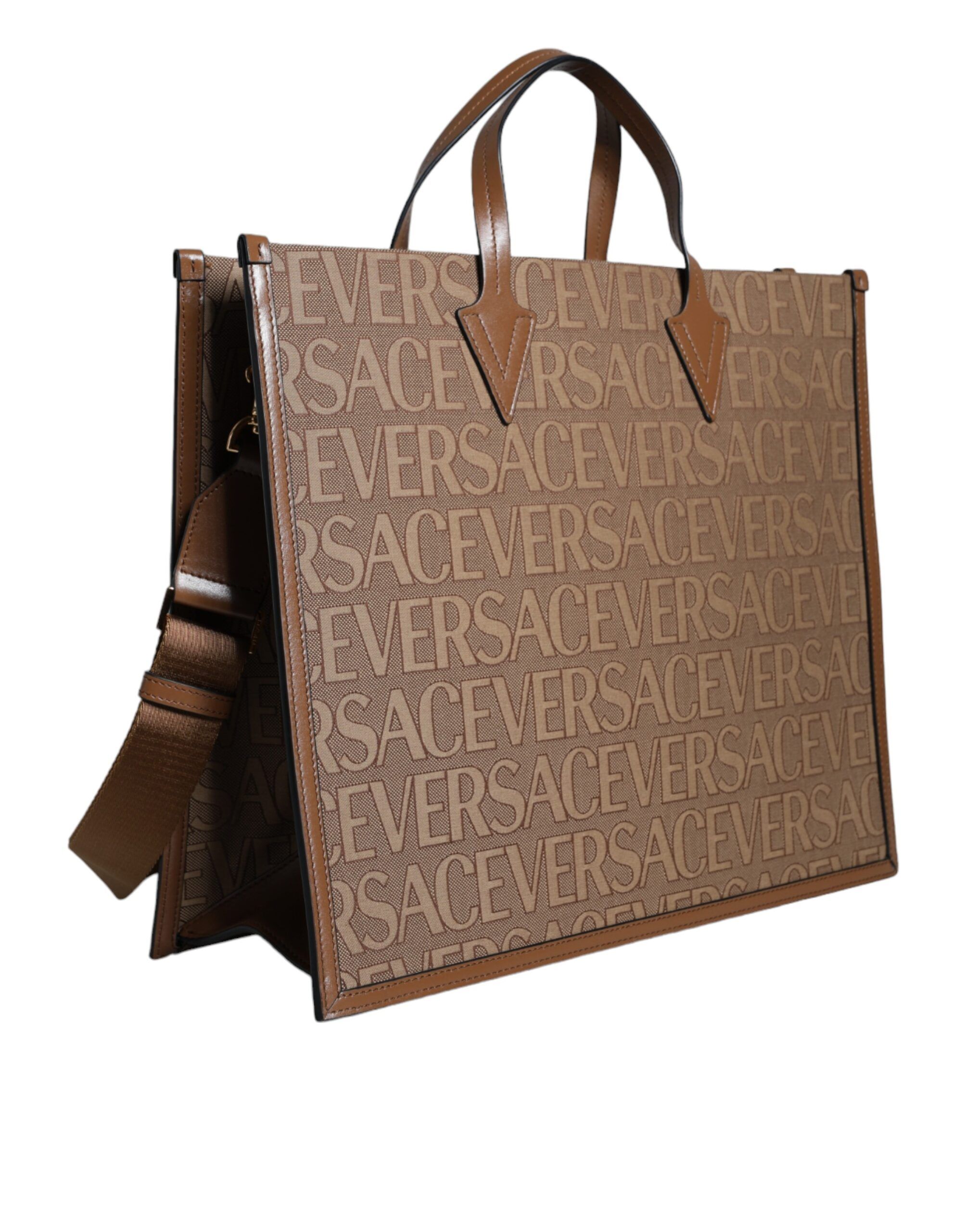 Top Handle Jacquard Leather Logo Crossbody Tote Women's Bag - Versace - Modalova