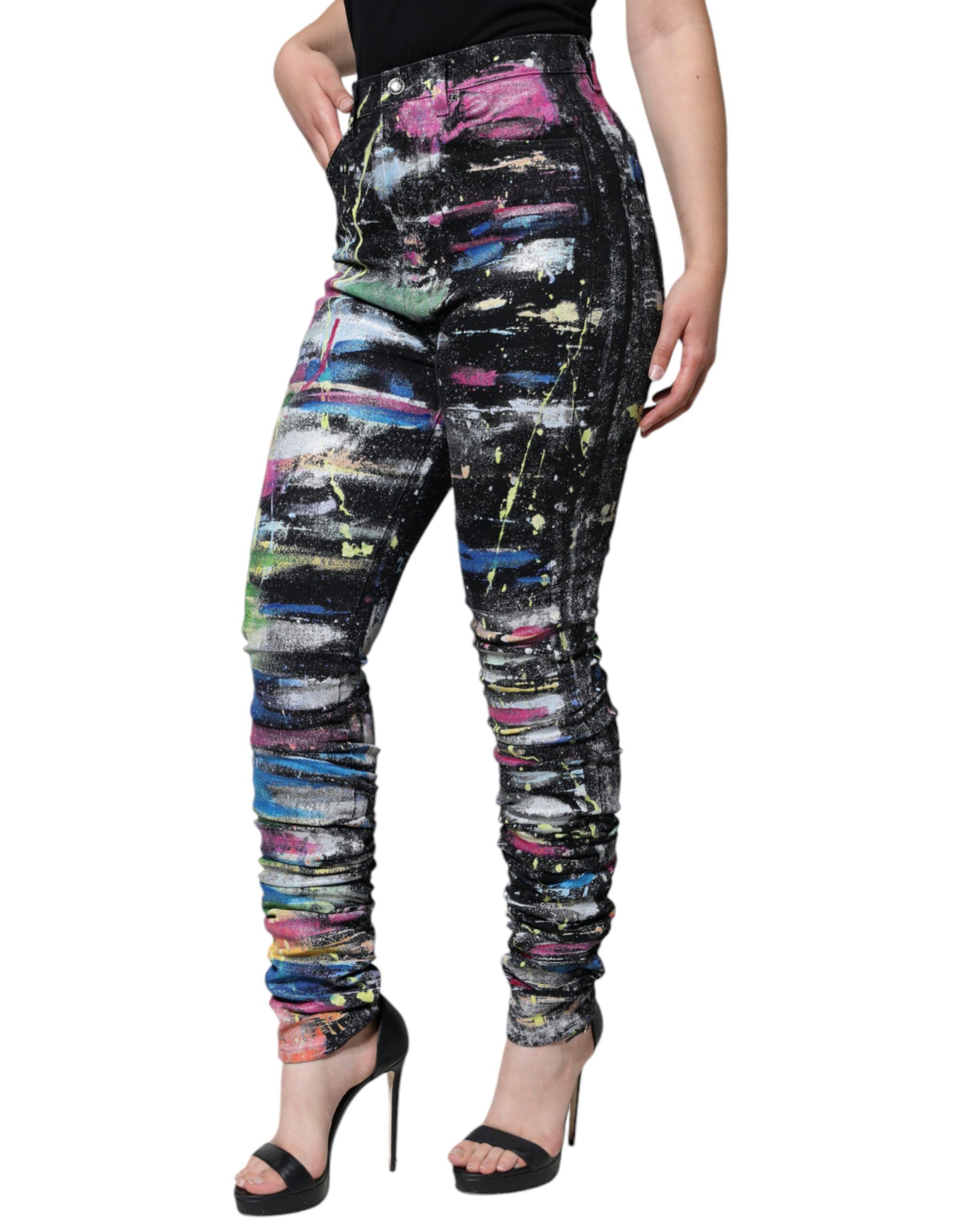 Splatter Paint Cotton Skinny Denim Women's Jeans - Dolce & Gabbana - Modalova