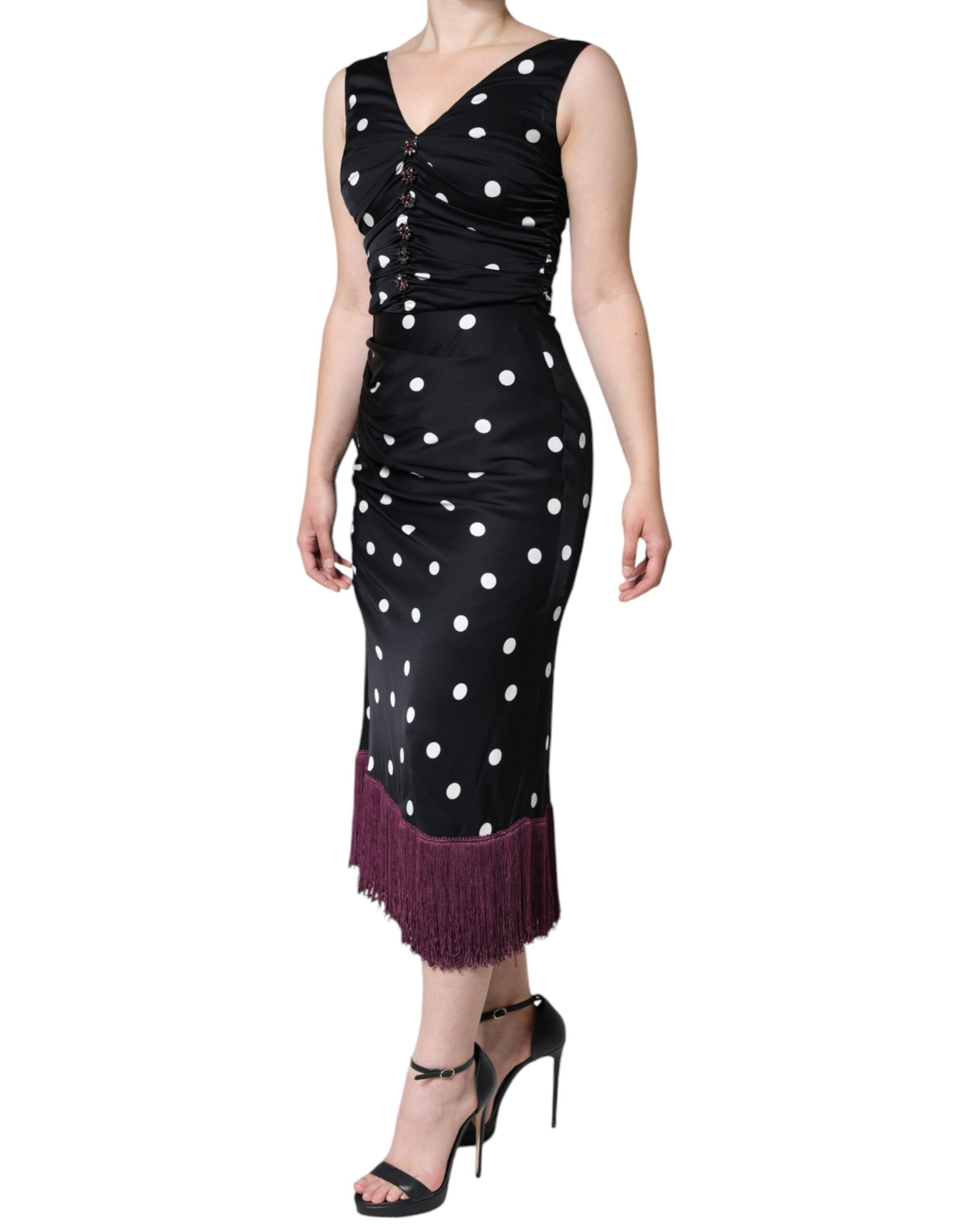 Silk Polka Dot V-neck Tassel Midi Women's Dress (Pre-Owned) - Dolce & Gabbana - Modalova