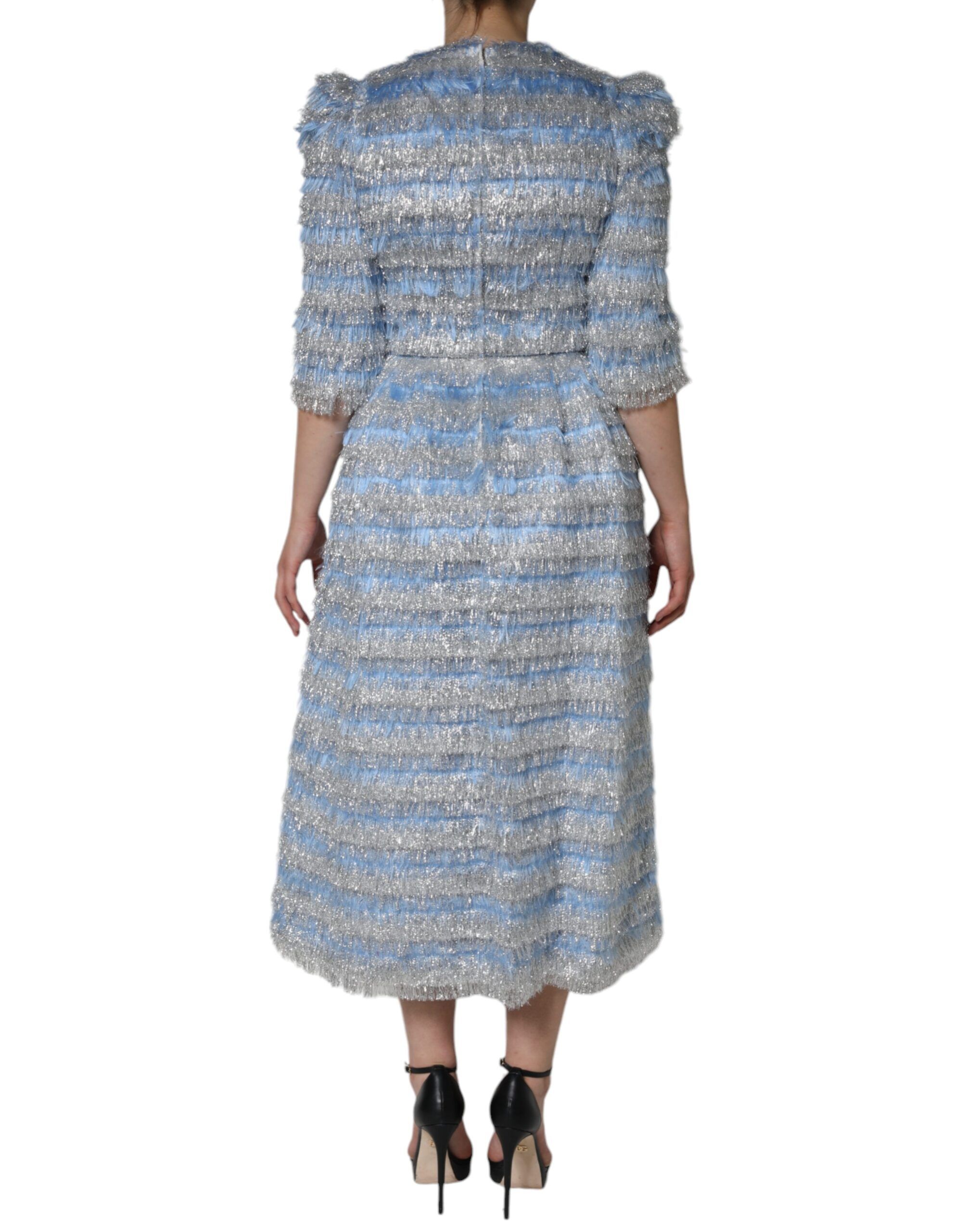 Light Silver Jacquard A-line Midi Women's Dress - Dolce & Gabbana - Modalova