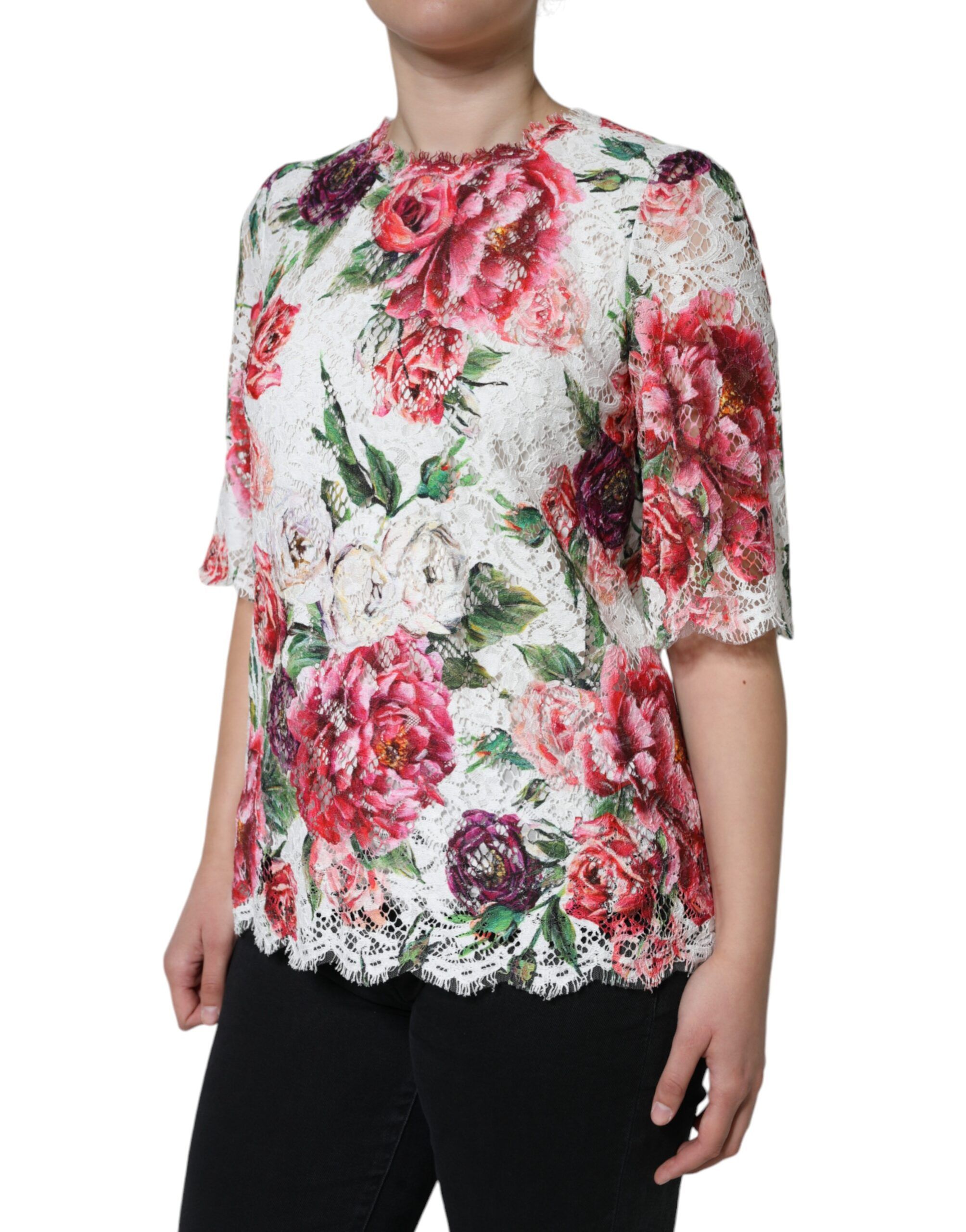 Peony Lace Short Sleeves Blouse Women's Top - Dolce & Gabbana - Modalova