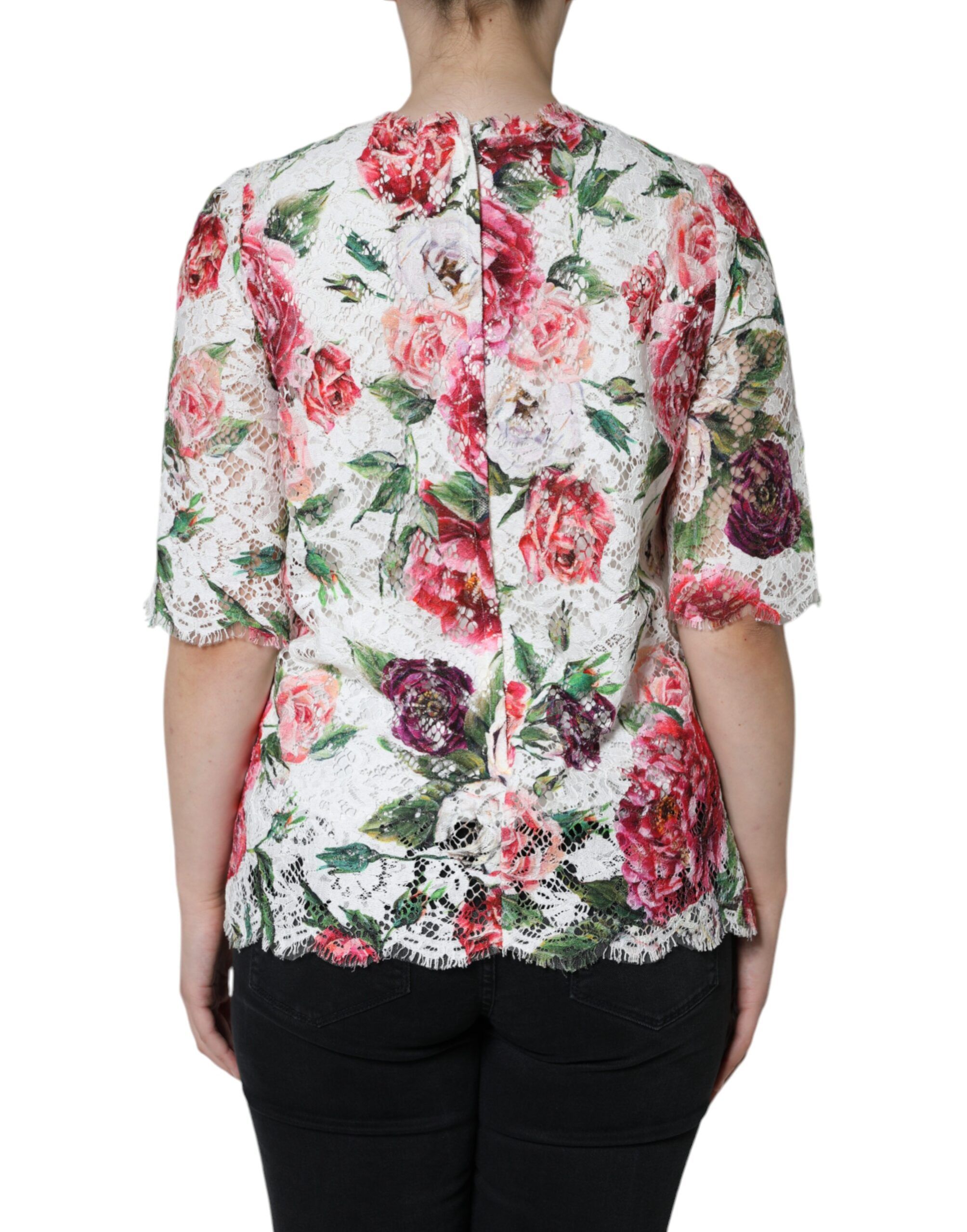 Peony Lace Short Sleeves Blouse Women's Top - Dolce & Gabbana - Modalova