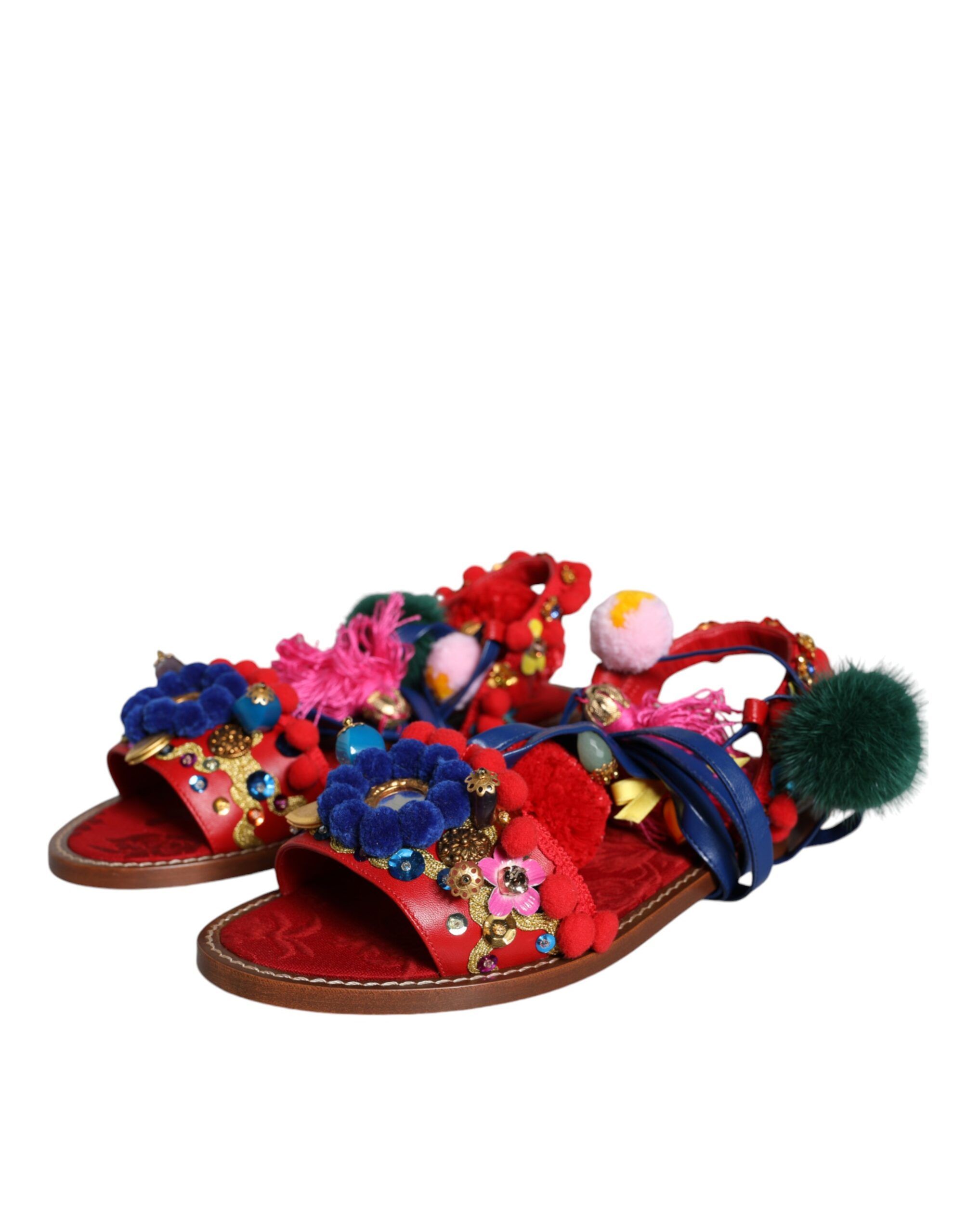 Pom Pom Fur Wrap Sandals Women's Shoes - Dolce & Gabbana - Modalova